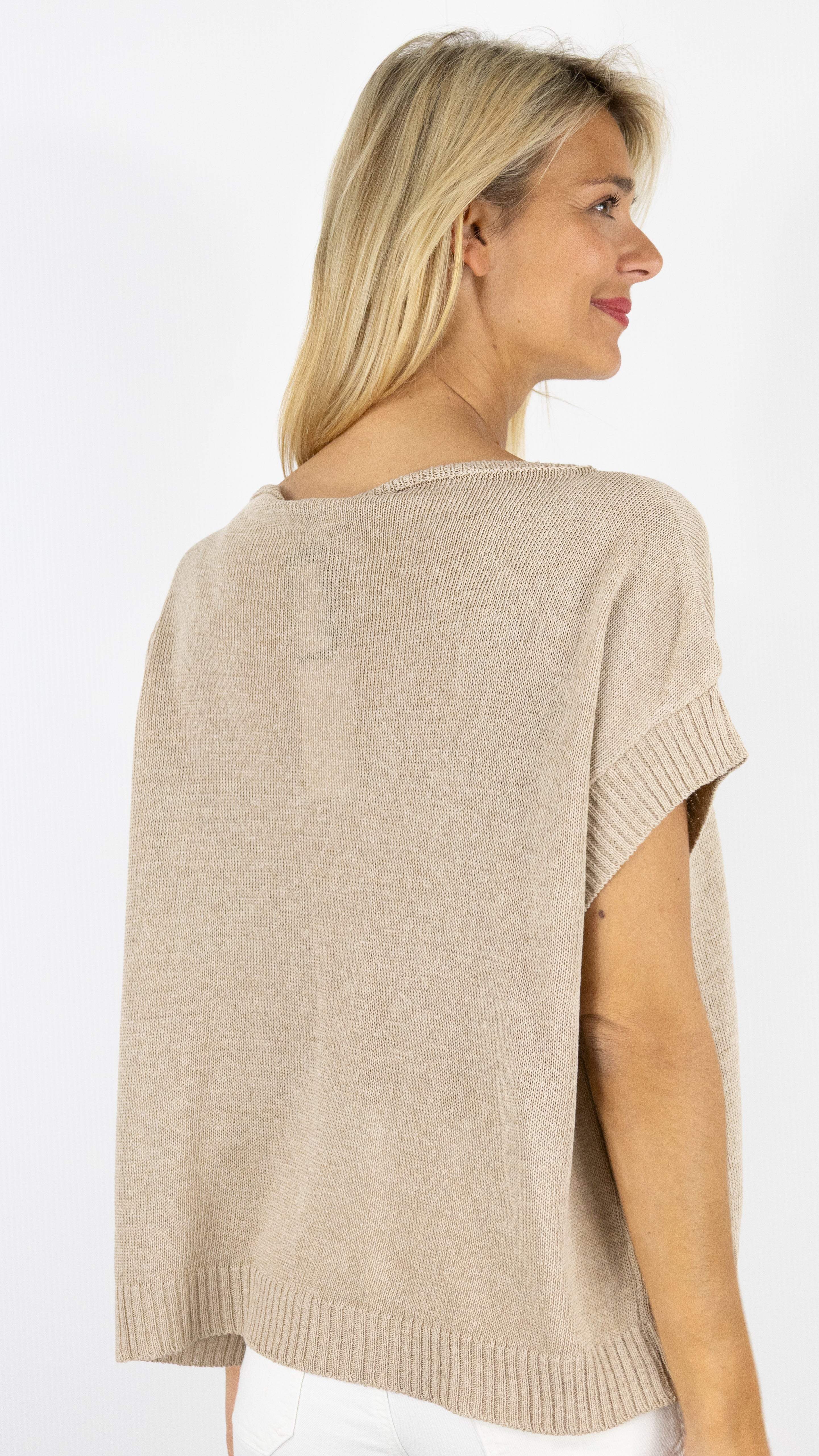 PULL AMPLE MANCHES COURTES EN MAILLE ALEXANDRE LAURENT V8211#COLOR_BEIGE