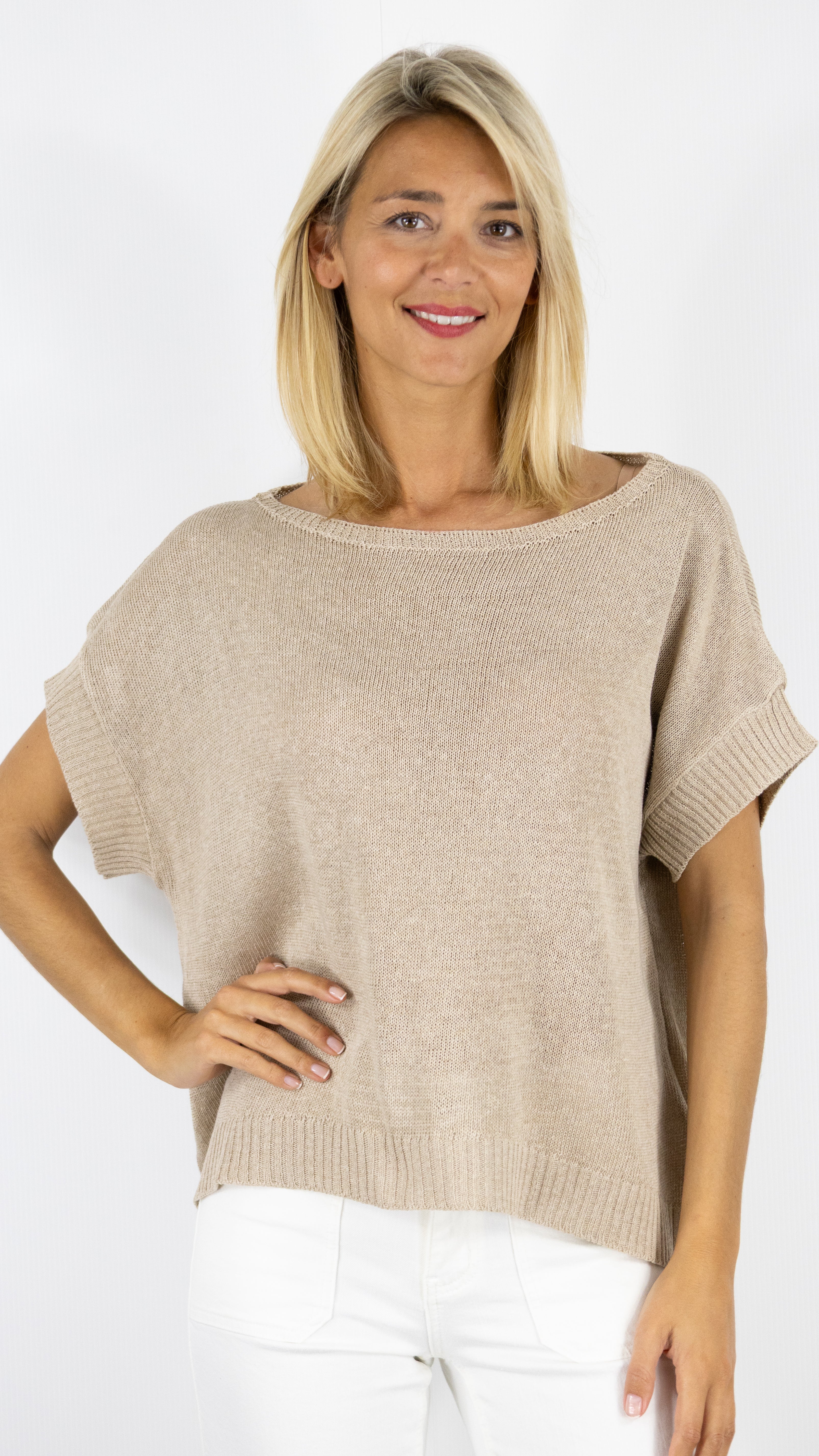 PULL AMPLE MANCHES COURTES EN MAILLE ALEXANDRE LAURENT V8211#COLOR_BEIGE