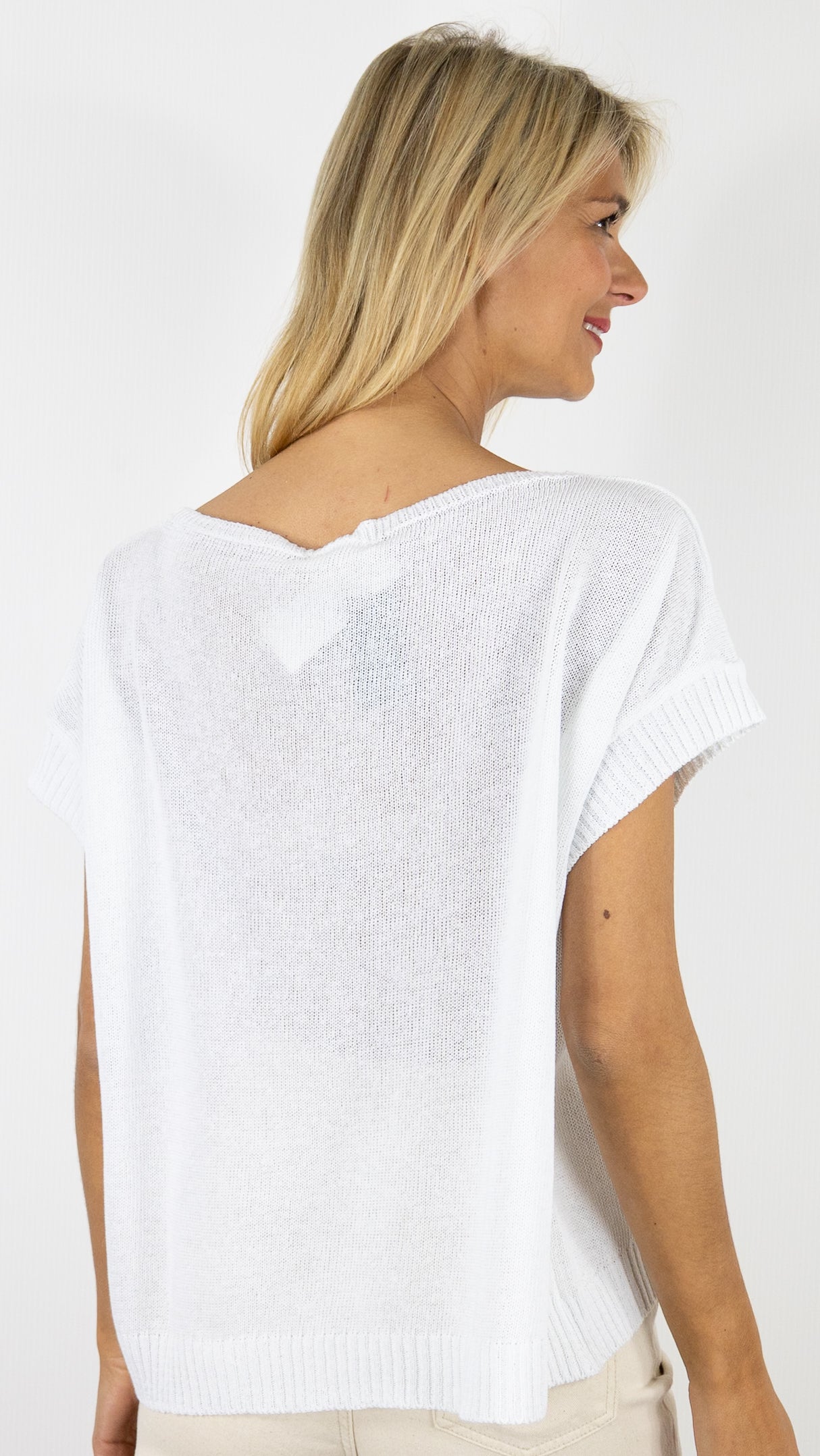PULL AMPLE MANCHES COURTES EN MAILLE ALEXANDRE LAURENT V8211#COLOR_BLANC
