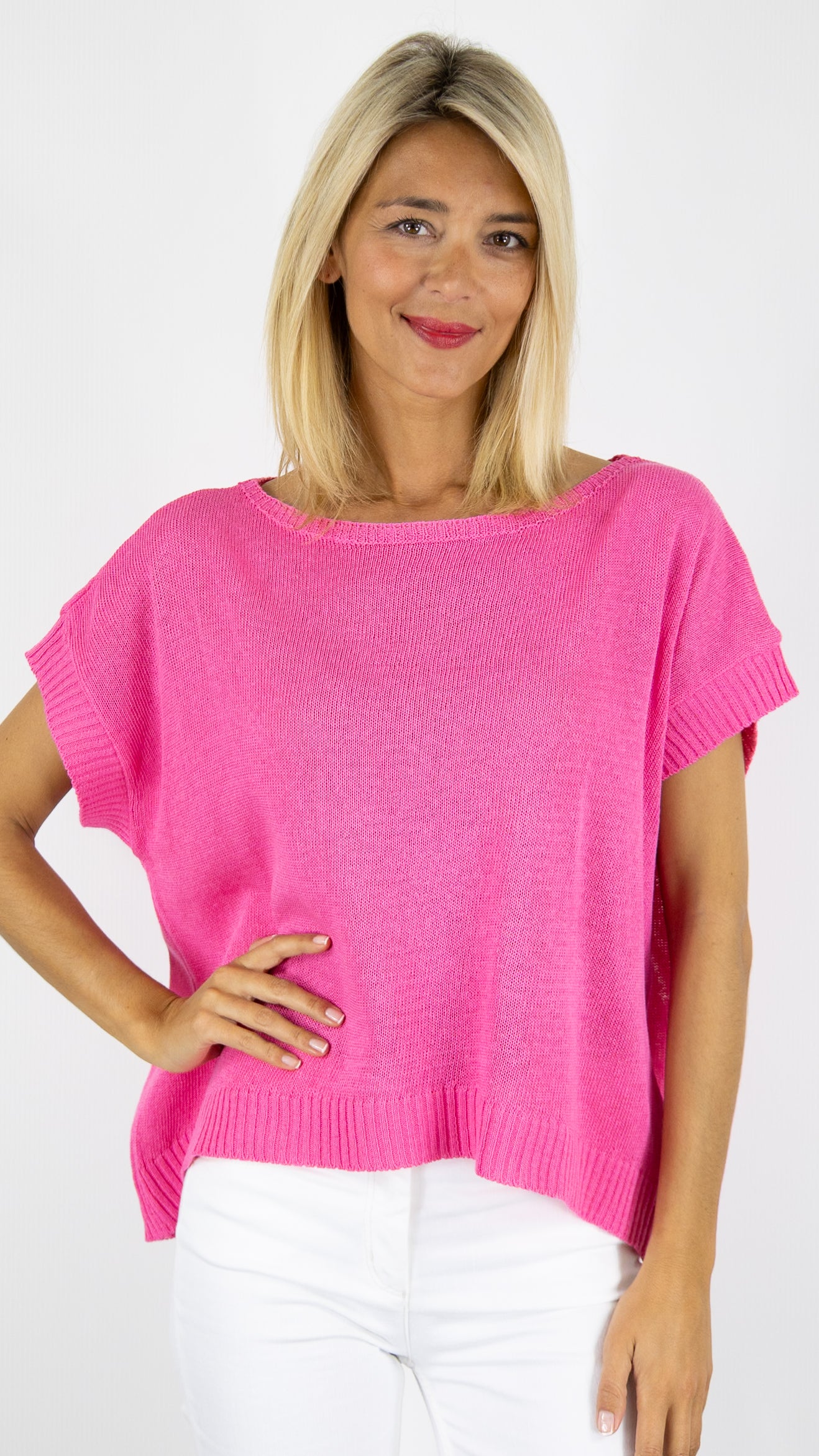 PULL AMPLE MANCHES COURTES EN MAILLE ALEXANDRE LAURENT V8211#COLOR_FUSHIA