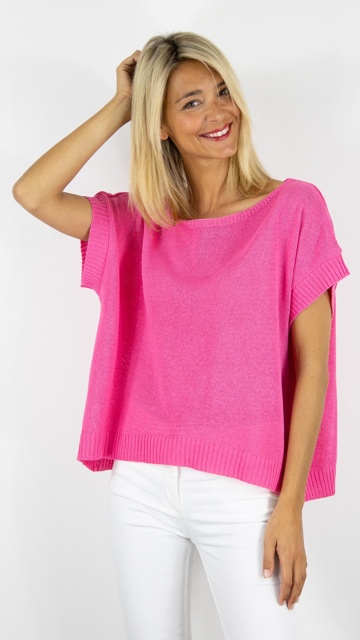 PULL AMPLE MANCHES COURTES EN MAILLE ALEXANDRE LAURENT V8211#COLOR_FUSHIA