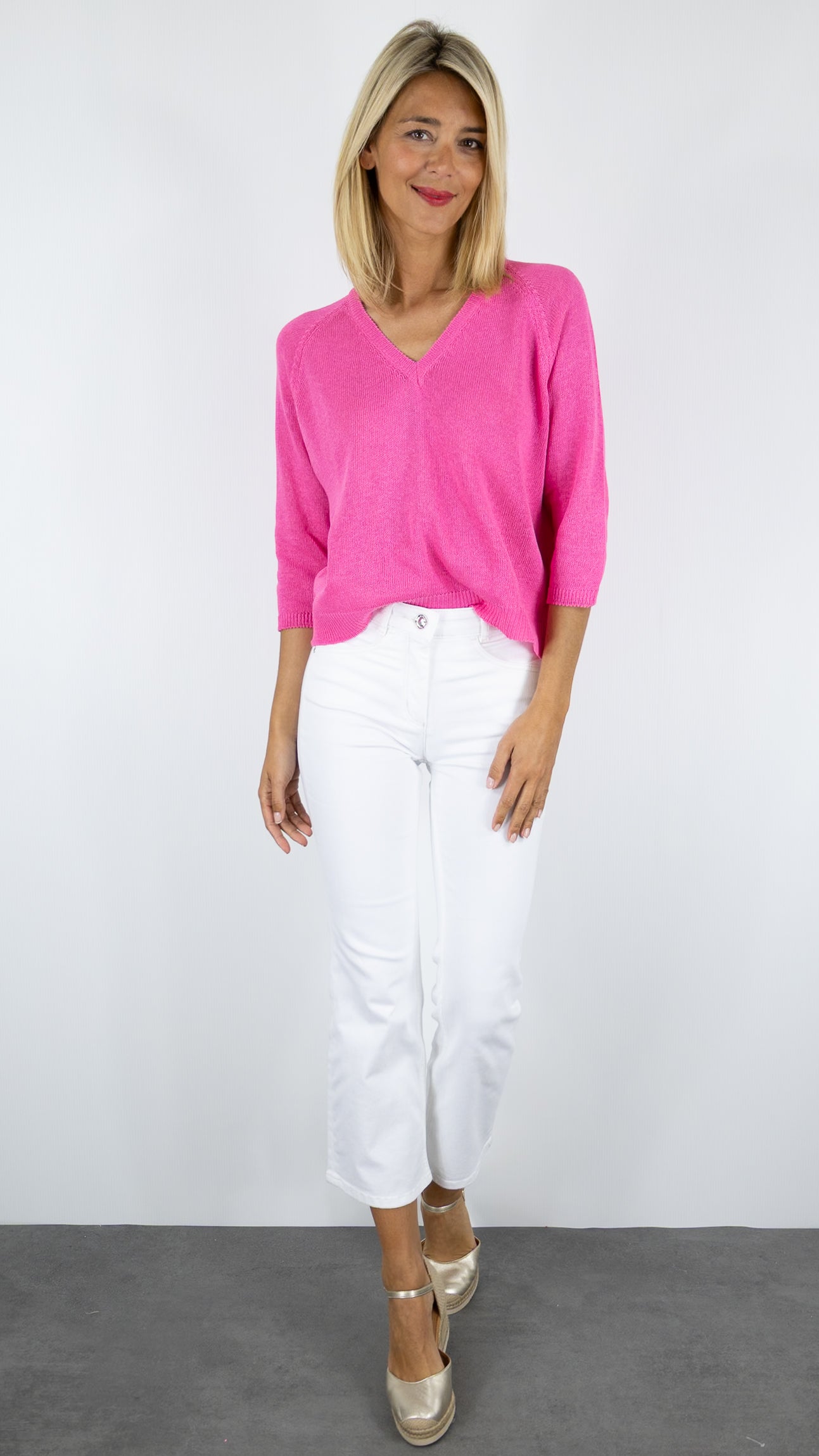 PULL V EN COTON ALEXANDRE LAURENT V8230#color_FUSHIA