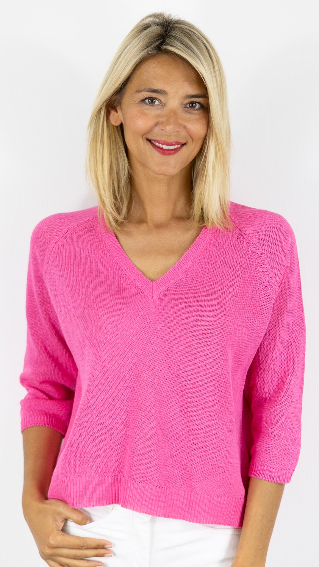 PULL V EN COTON ALEXANDRE LAURENT V8230#color_FUSHIA