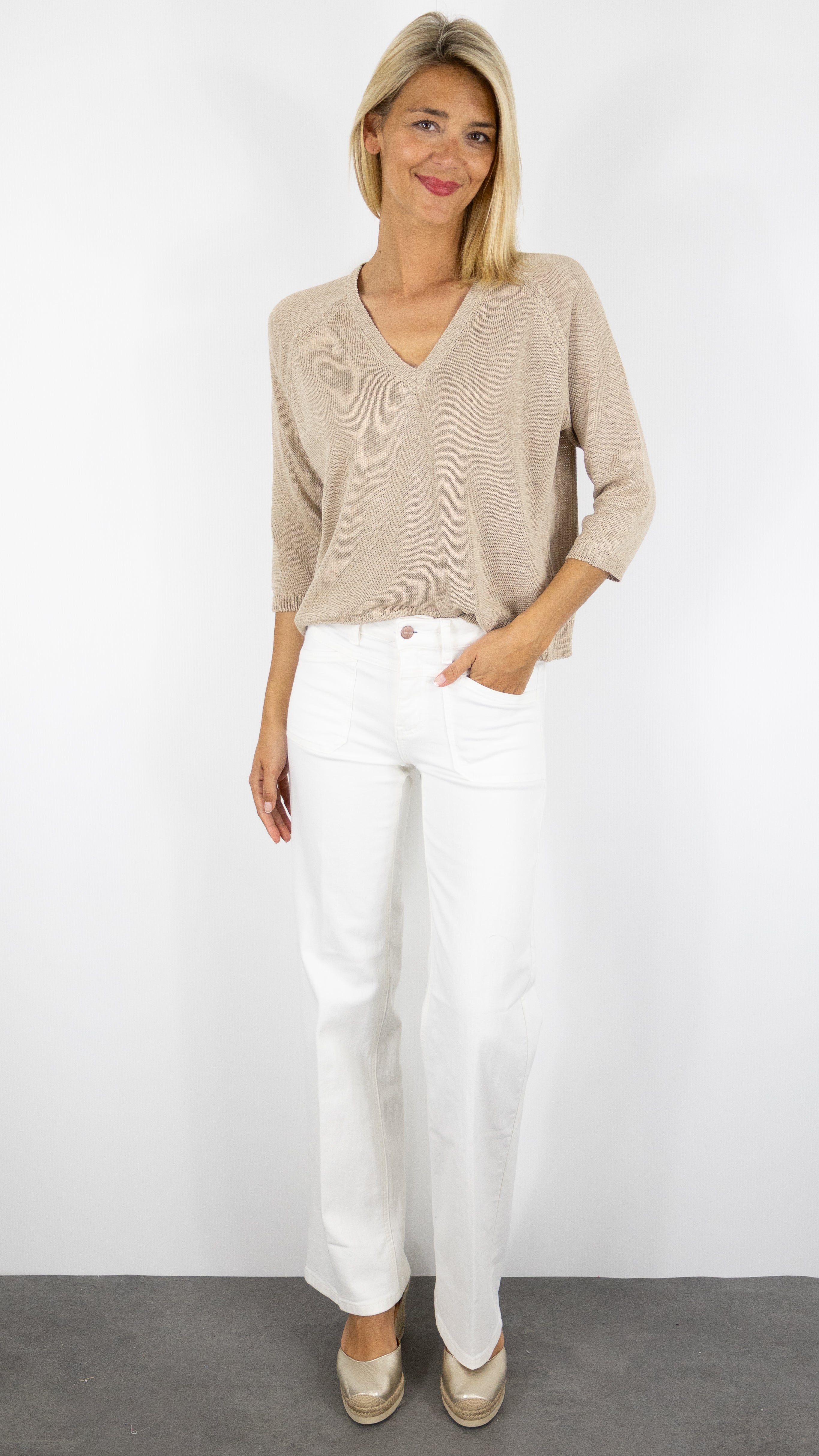 PULL V EN COTON ALEXANDRE LAURENT V8230#color_BEIGE FONCE
