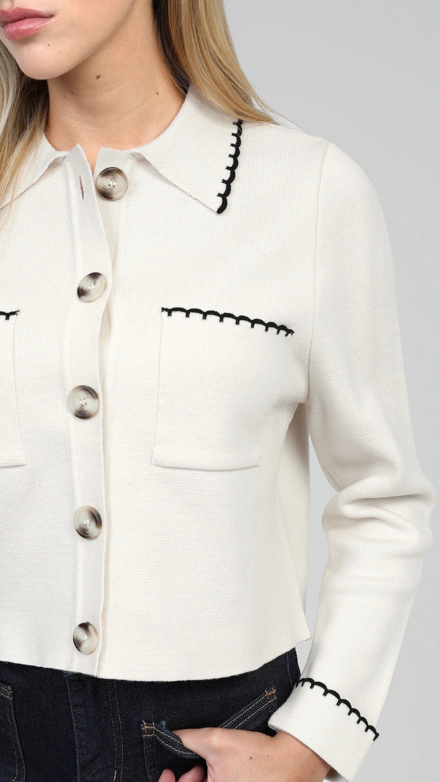 GILET COL POLO EN MAILLE ECRU AN'GE VALINA