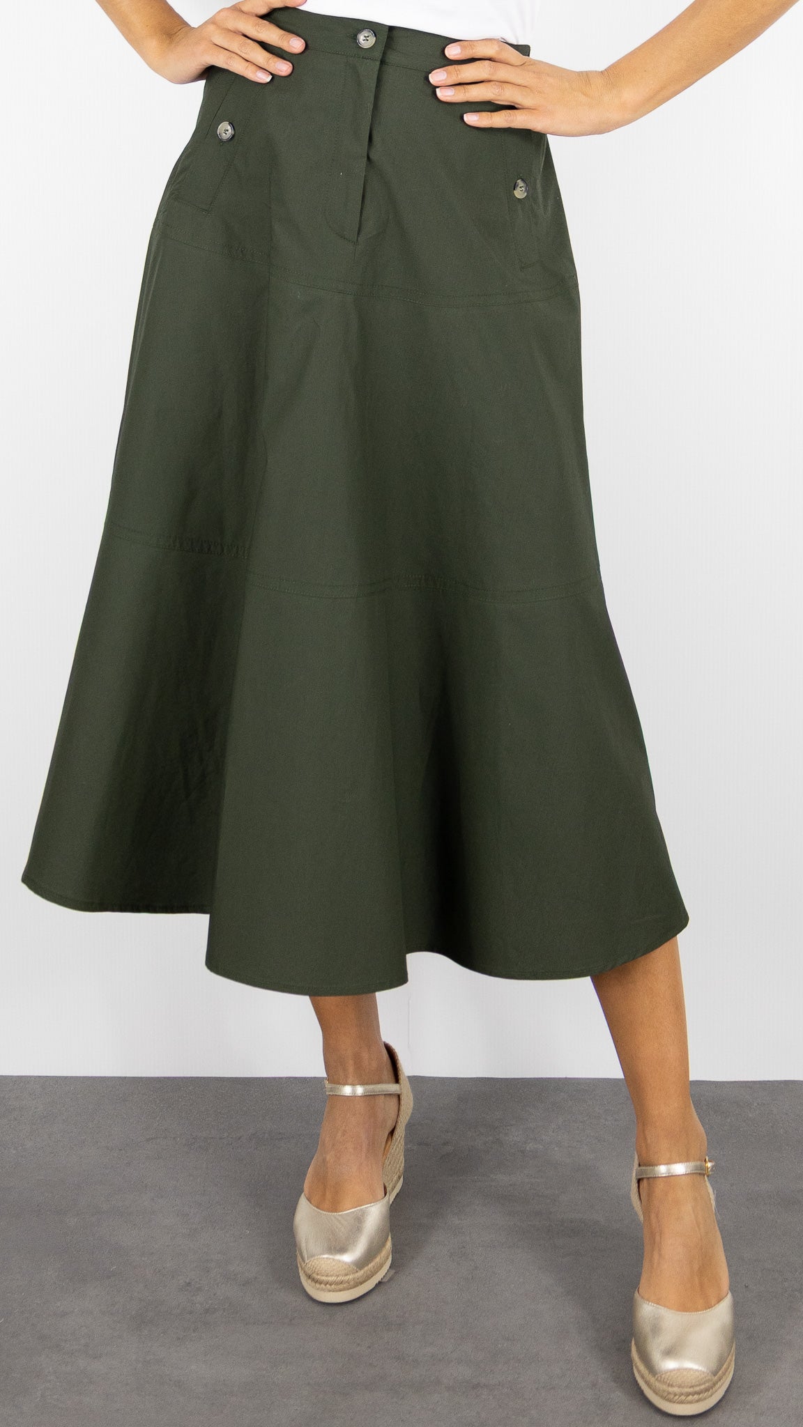 JUPE MIDI EVASEE EN COTON GERARD DAREL VESPER KAKI