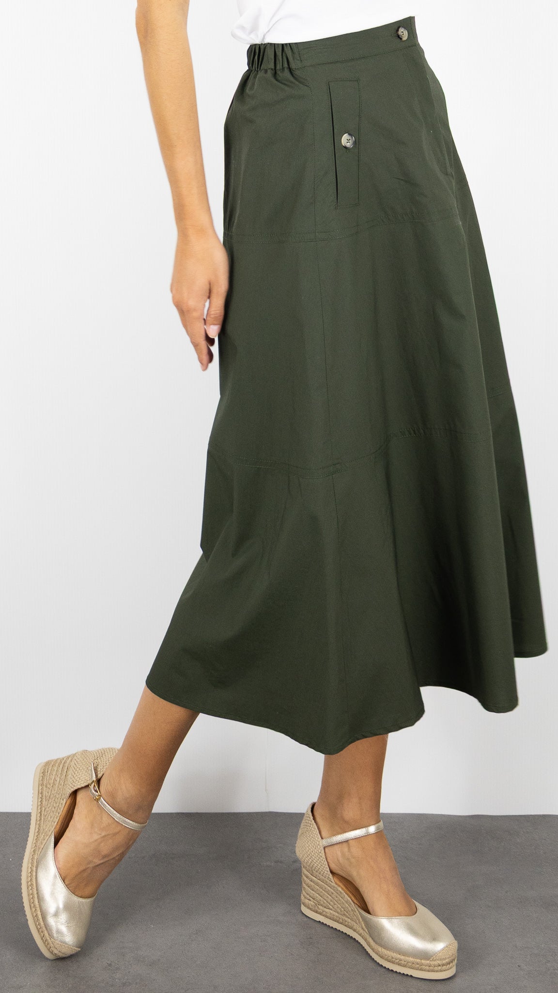 JUPE MIDI EVASEE EN COTON GERARD DAREL VESPER KAKI