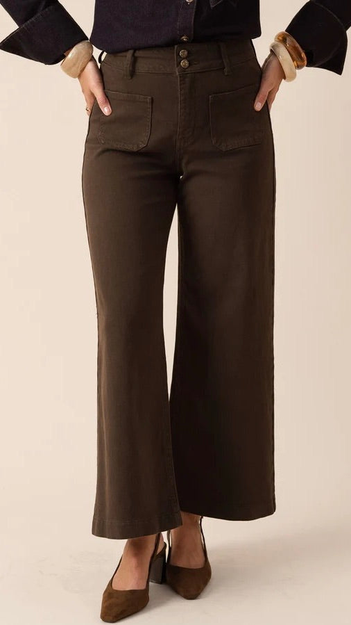 JEANS WIDE EN COTON POUR FEMME ORAIJE VIOLETTE COULEUR MARRON CHOCOLAT