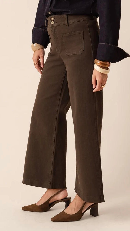 JEANS WIDE EN COTON POUR FEMME ORAIJE VIOLETTE COULEUR MARRON CHOCOLAT