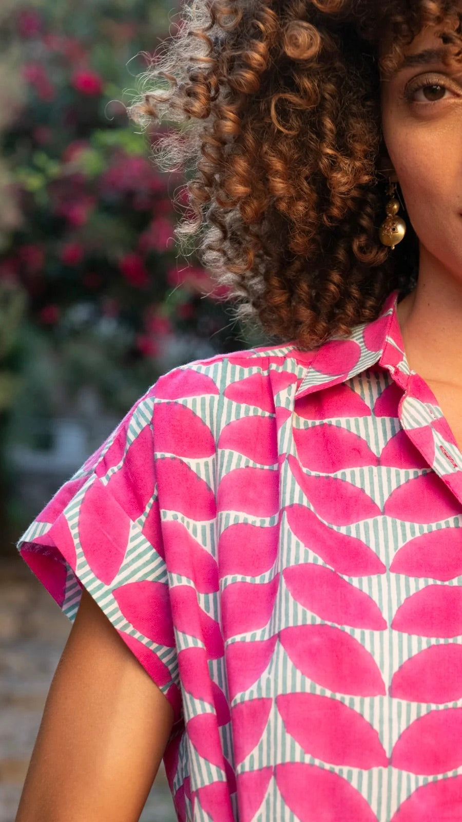 ROBE COL CHEMISE MANCHES COURTES IMPRIME EN COTON ZEN ETHIC VR6161#COLOR_PINK/FUSHIA