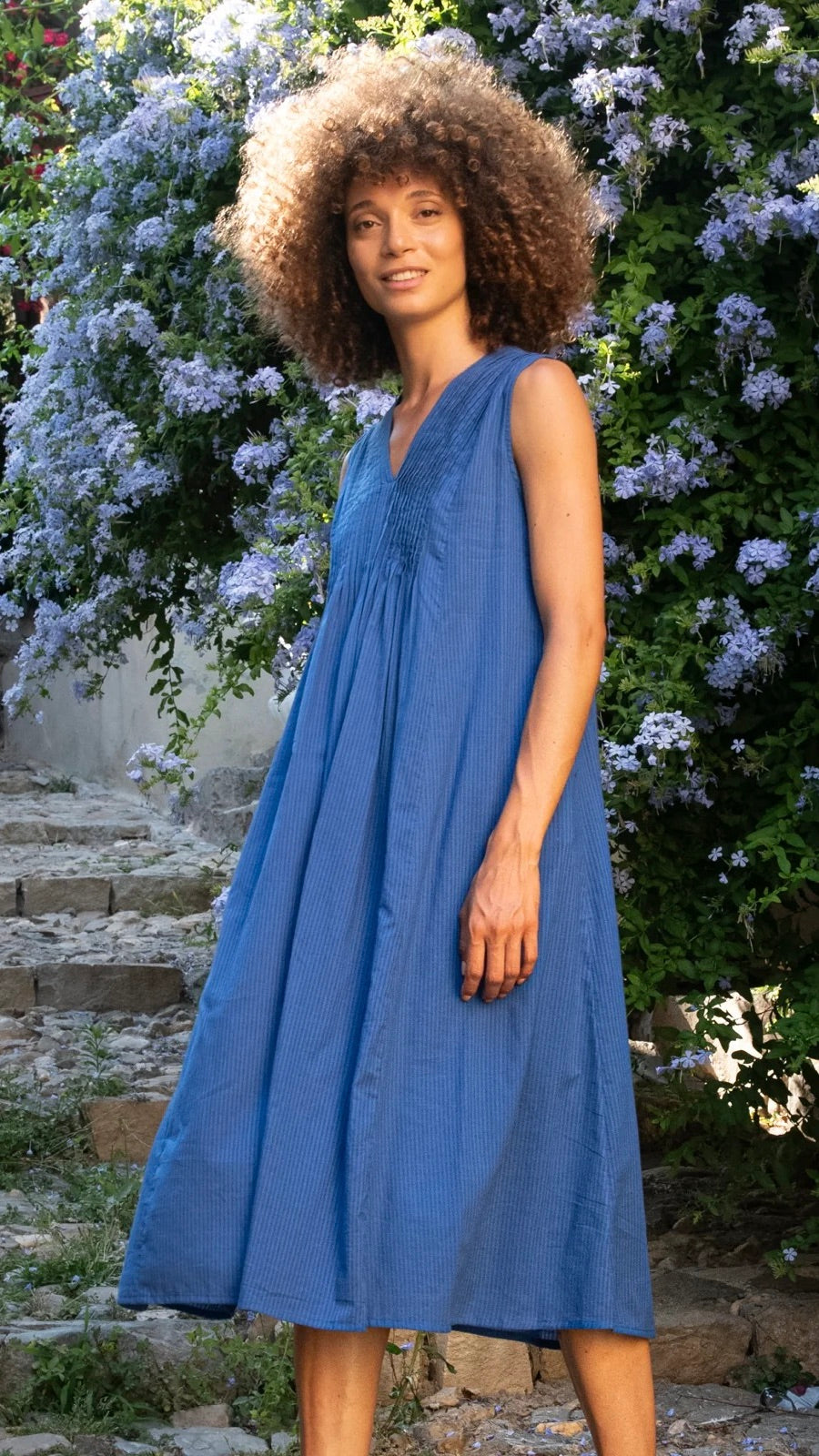 ROBE V SANS MANCHES EN COTON POUR FEMME ZEN ETHIC VR6404#COLOR_BLUE