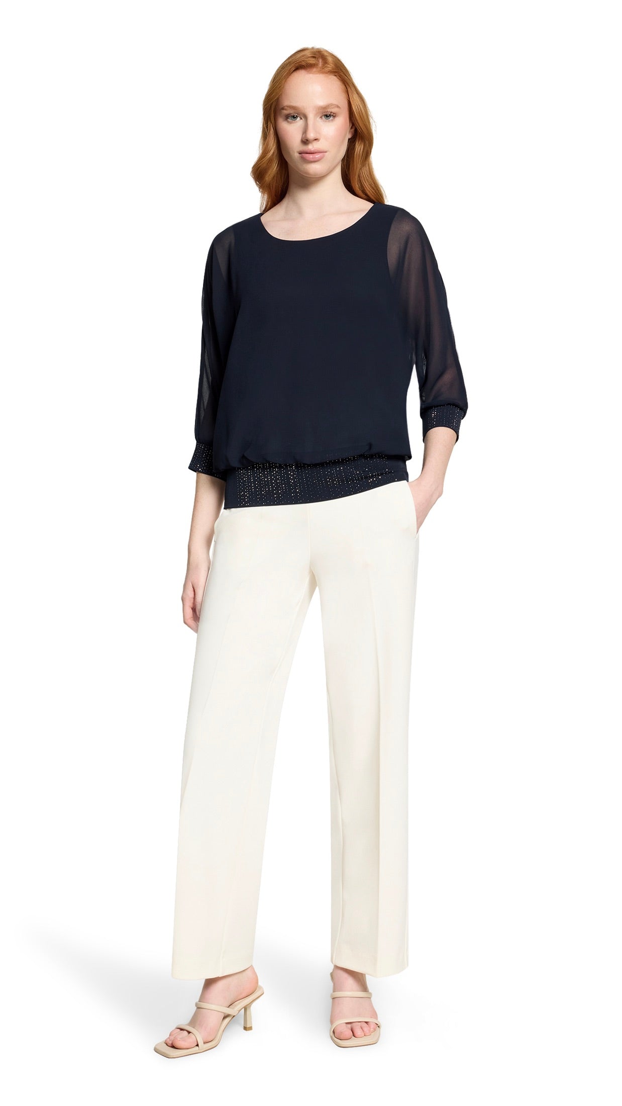 TOP HABILLE A PAILLETTES MARINE POUR FEMME VERA MONT 0391/4825