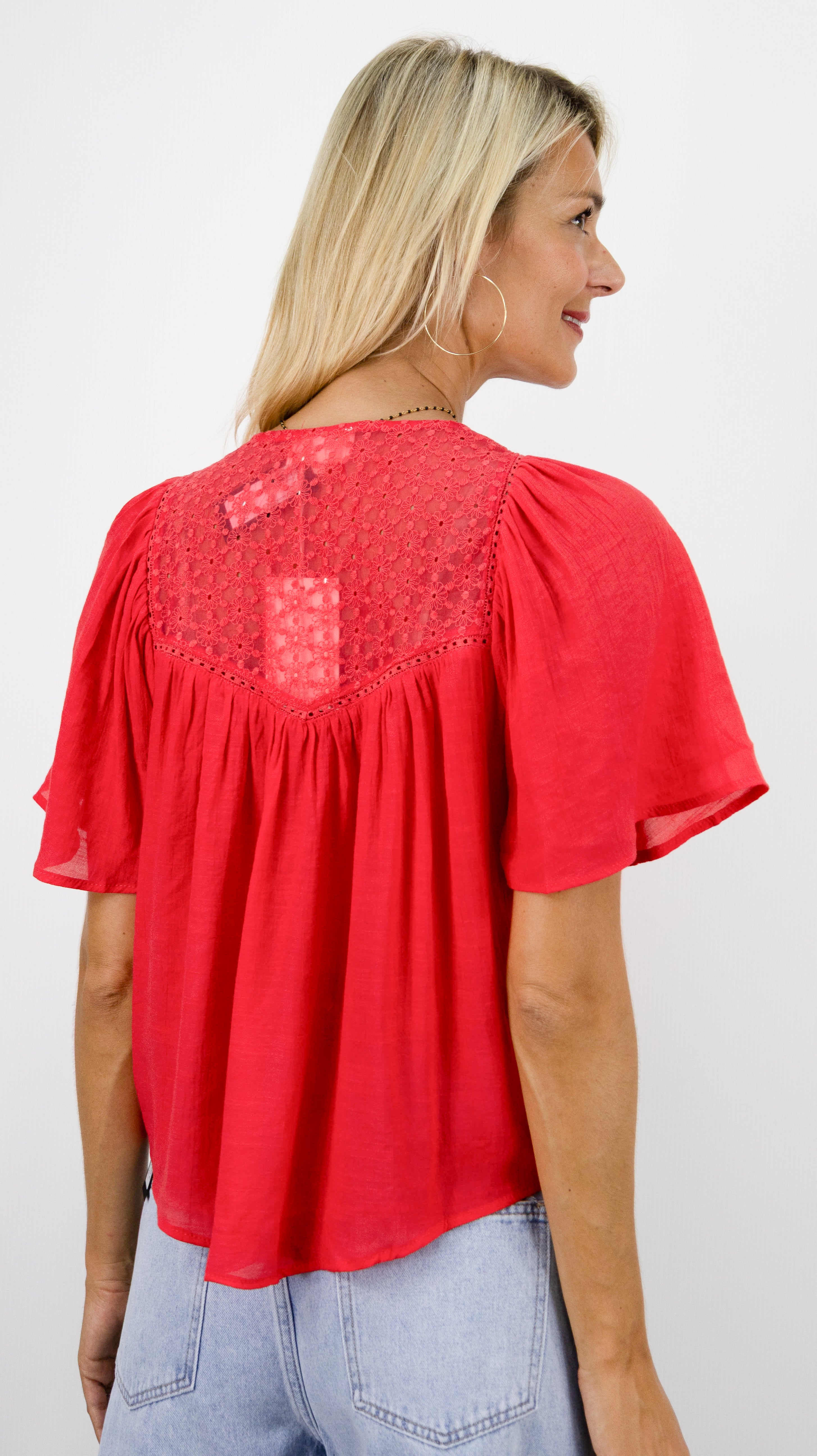 BLOUSE EN DENTELLE CORAIL FLUIDE YCOO 30479B