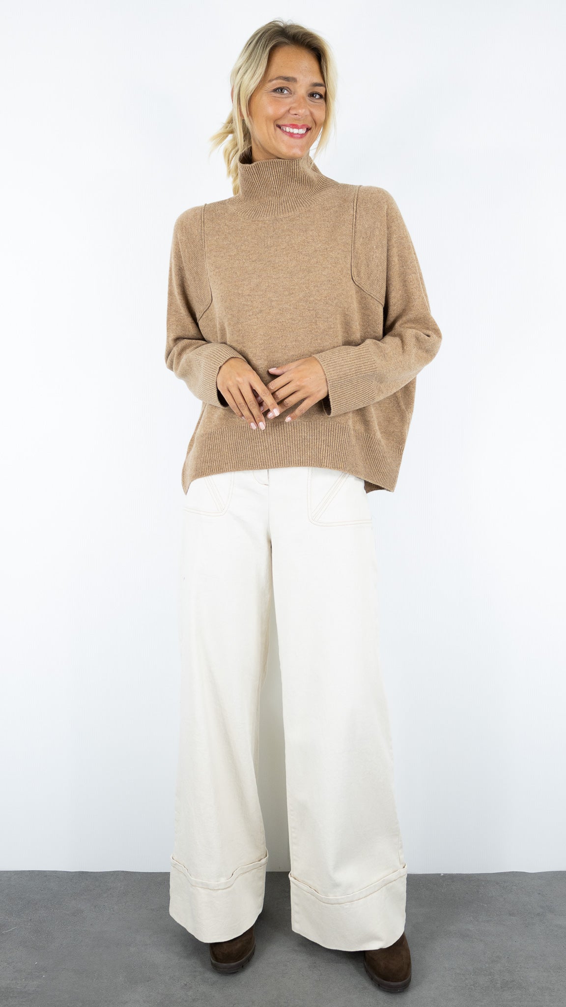 PULL AMPLE COL ROULE POUR FEMME NOT SHY WENDY#COLOR_CAMEL CHINE