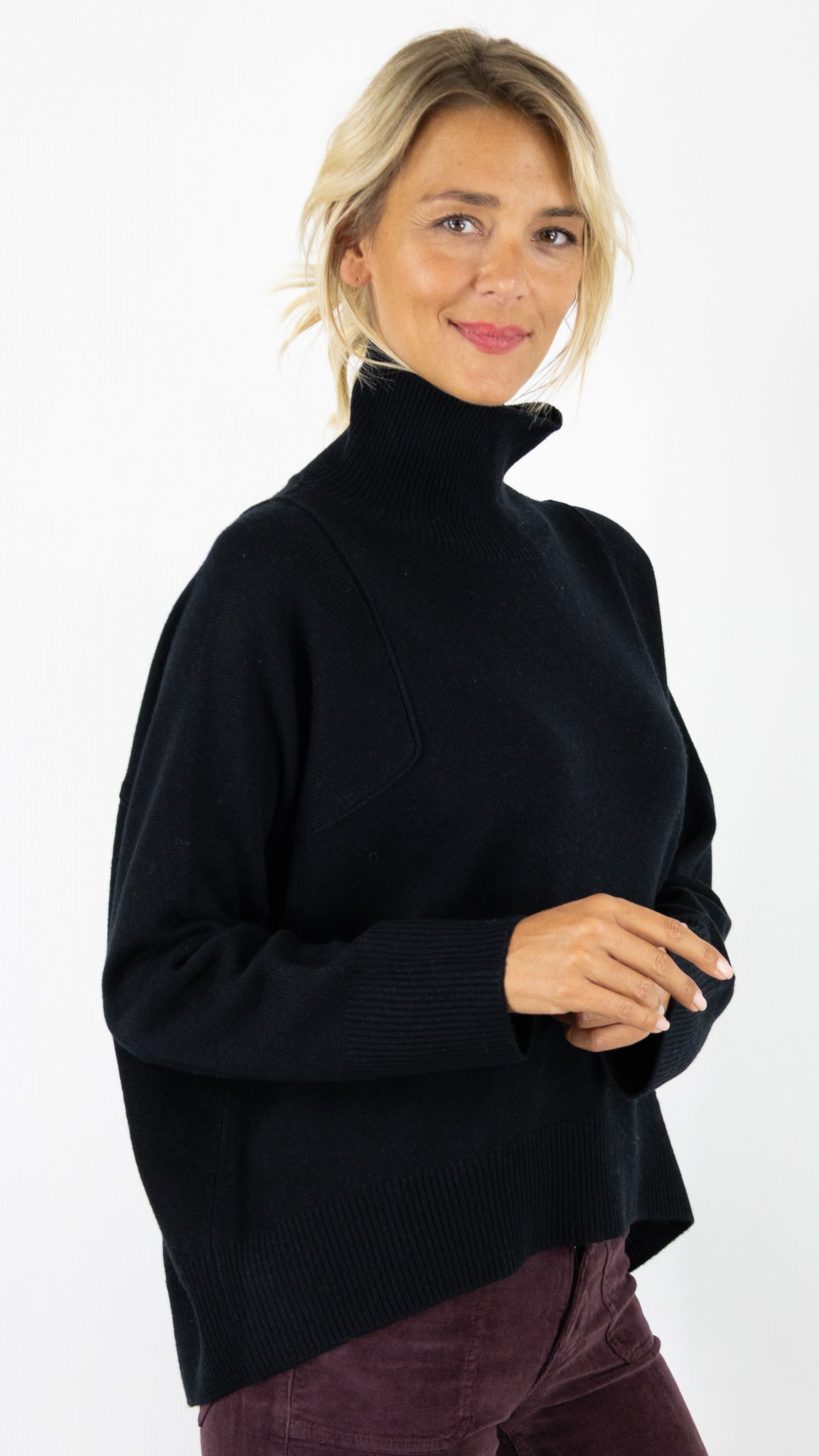 PULL AMPLE COL ROULE POUR FEMME NOT SHY WENDY#COLOR_NOIR