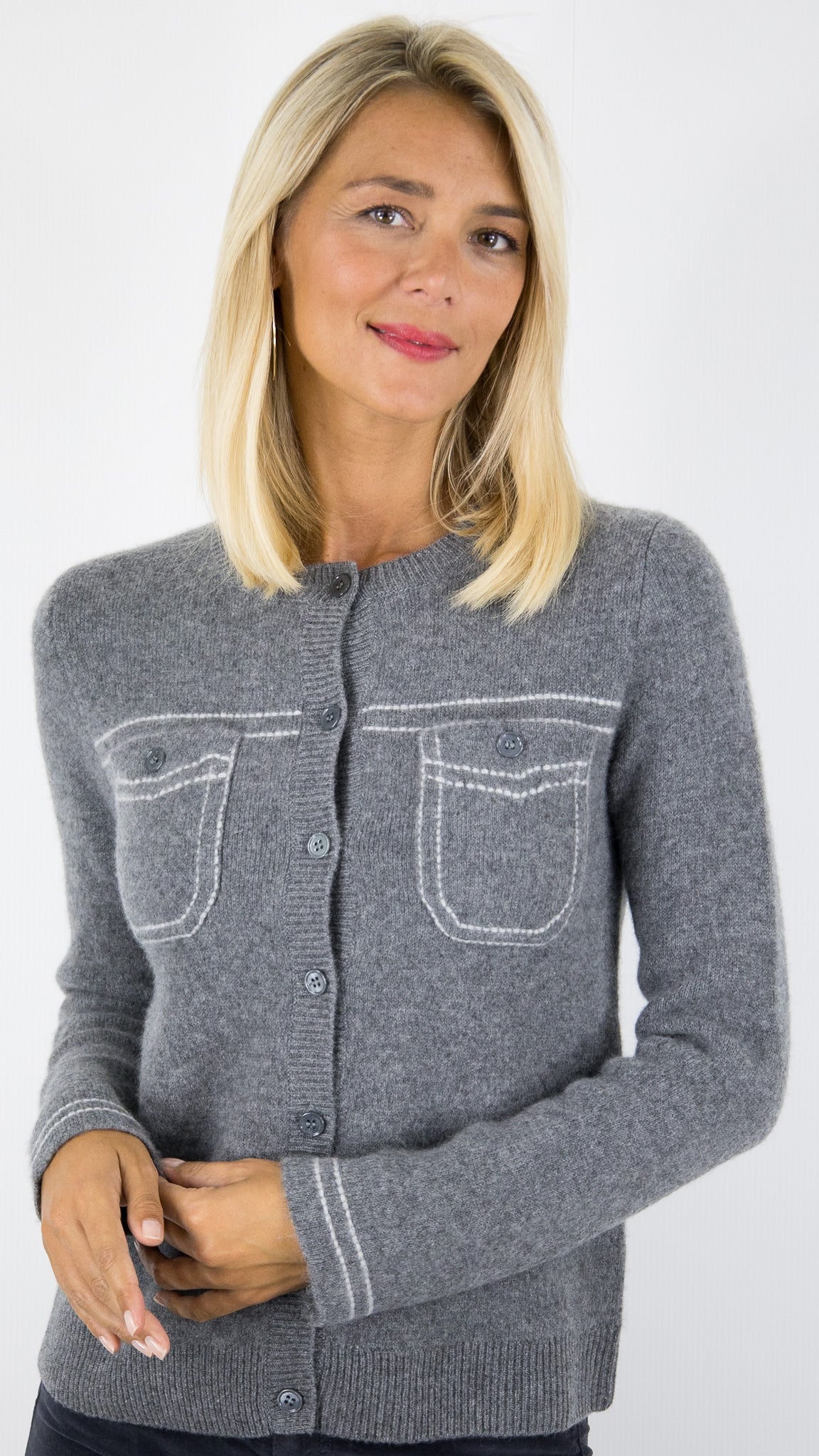 CARDIGAN EN CACHEMIRE POUR FEMME WES25080H #COLOR_71322/25068 GRIS