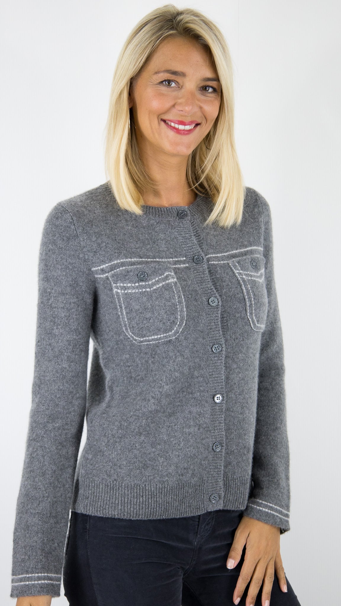CARDIGAN EN CACHEMIRE POUR FEMME WES25080H #COLOR_71322/25068 GRIS