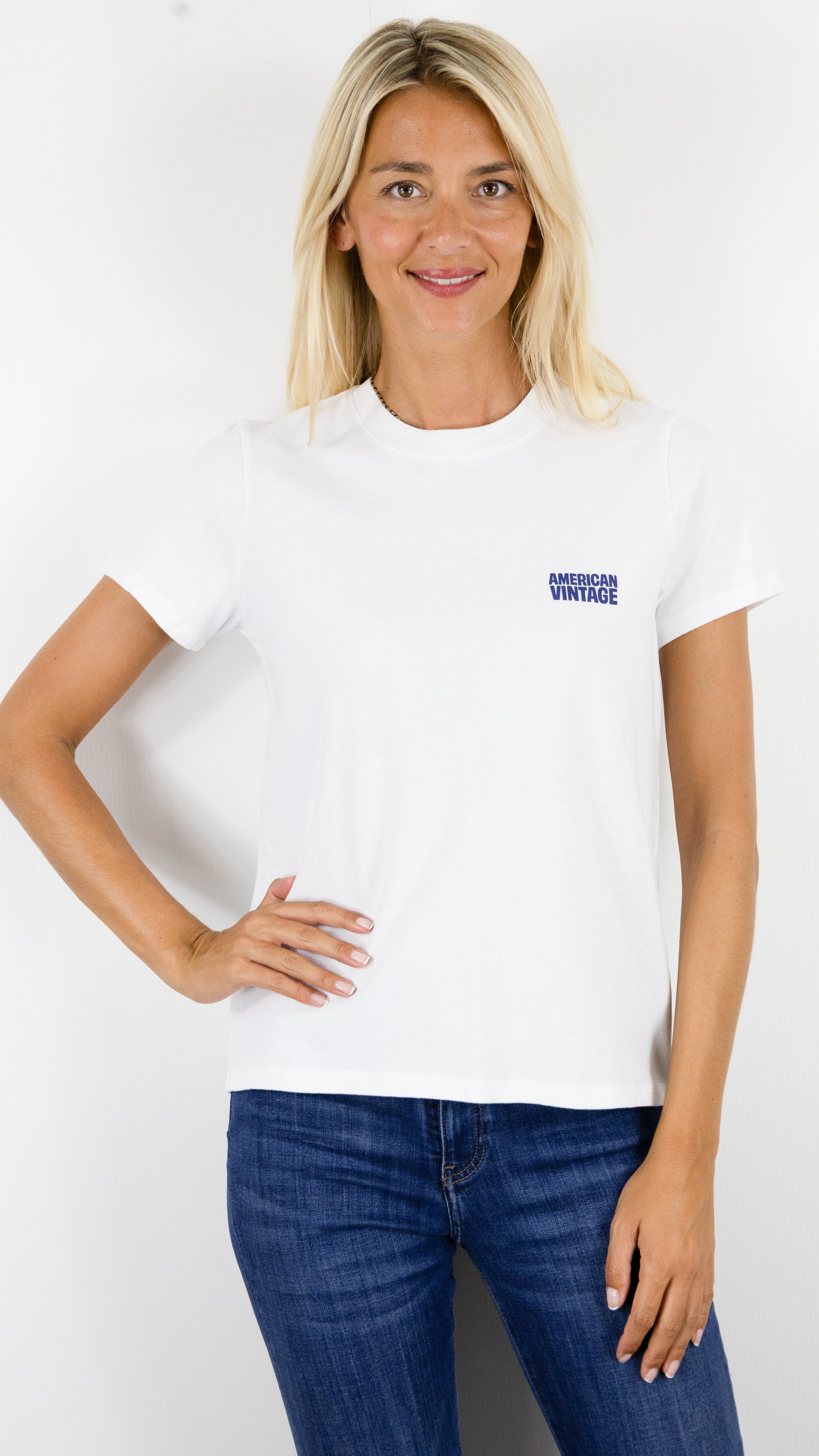 TEE-SHIRT BLANC EN COTON AMERICAN VINTAGE YCO02C#COLOR_BLANC