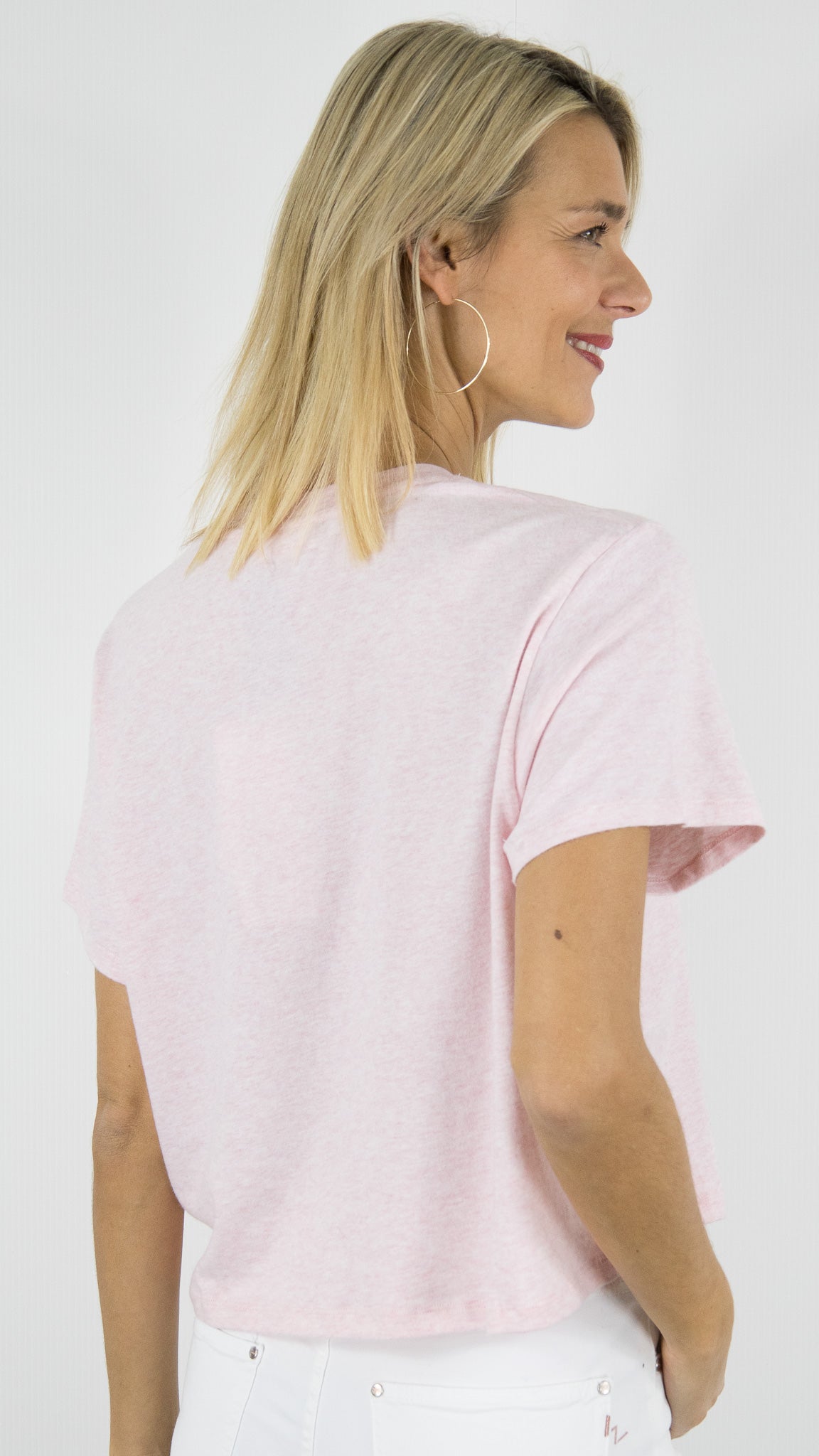 TEE-SHIRT COURT MANCHES COURTES EN COTON POUR FEMME AMERICAN VINTAGE YPAWOOD#COLOR_GLACAGE CHINE/ROSE