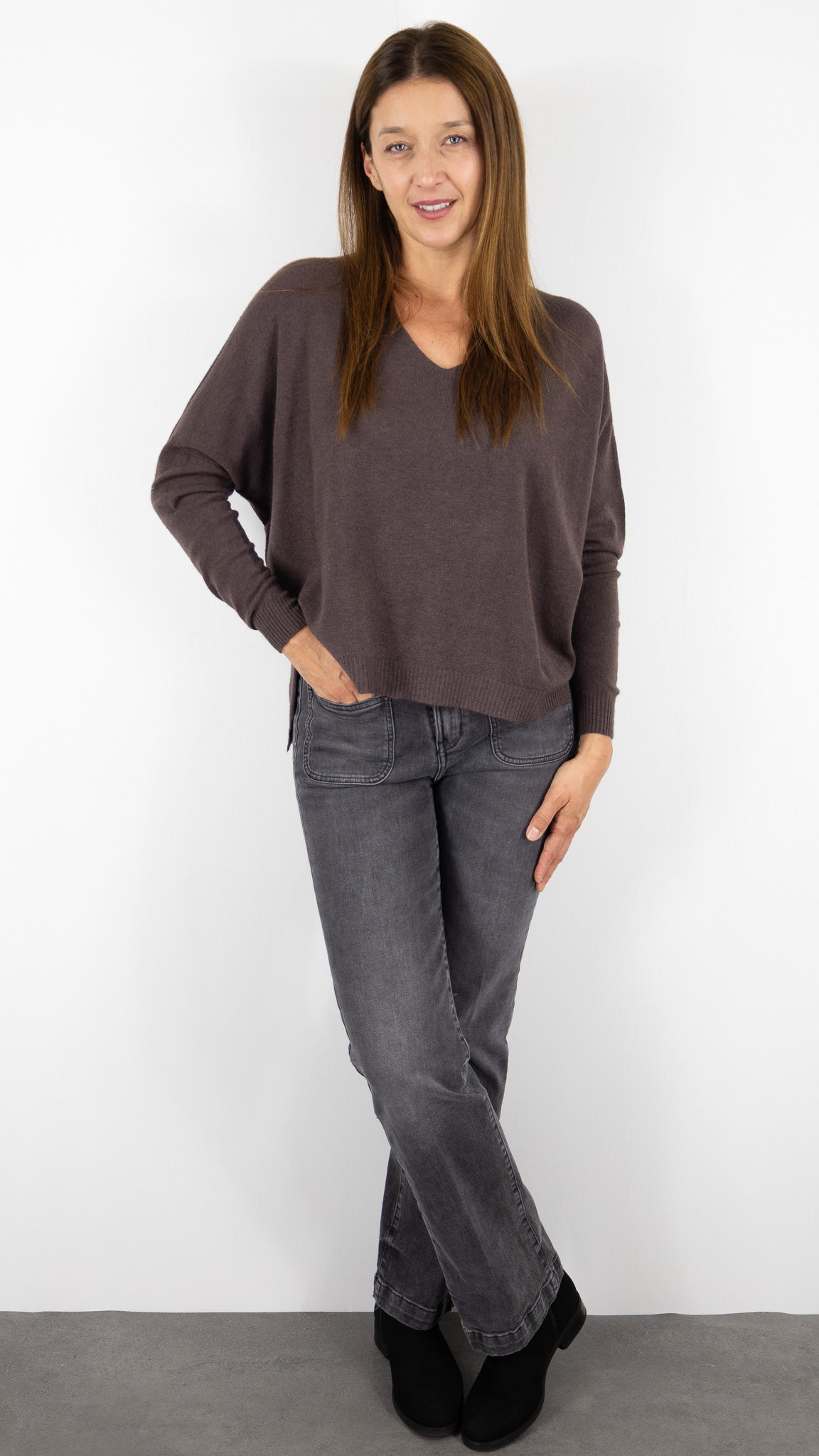 PULL V AMPLE ALEXANDRE LAURENT Z8840#COLOR_FRENCH/CHOCO