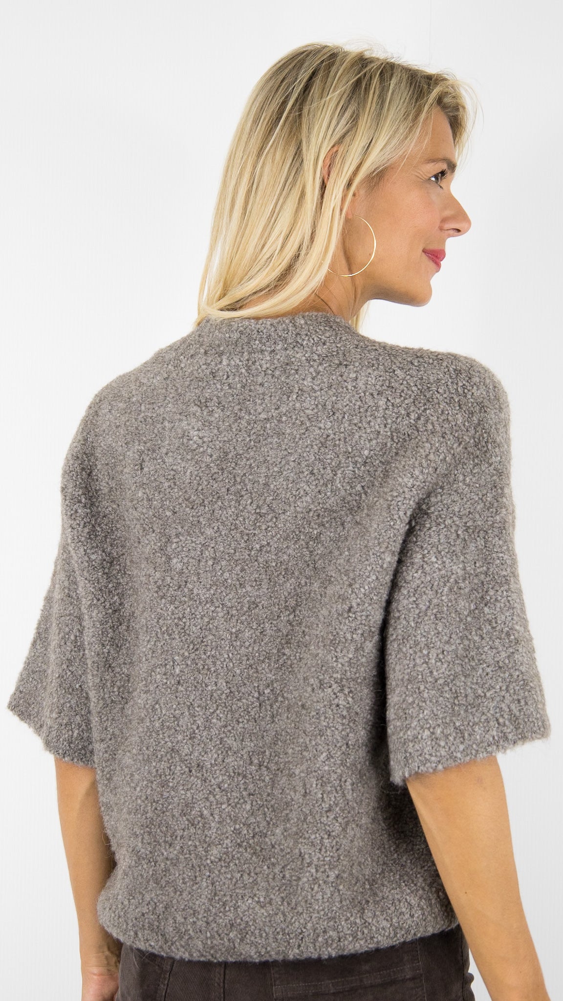 PULL BOUCLETTE TAUPE MANCHES 3/4 POUR FEMME AMERICAN VINTAGE ZOLLY