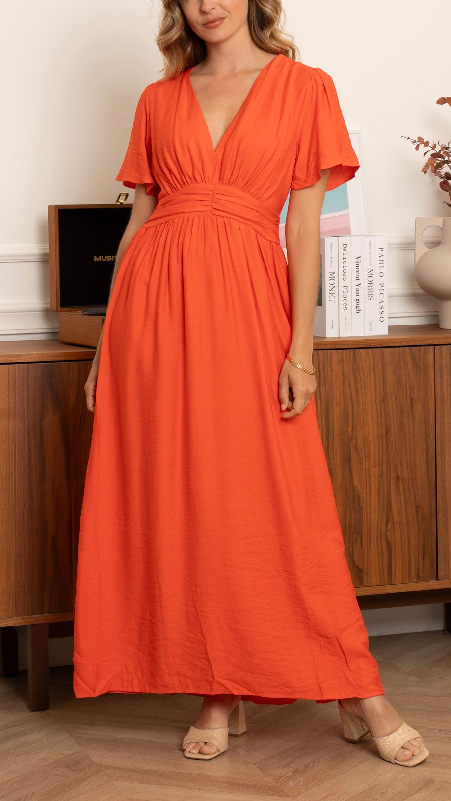 ROBE LONGUE COL V D'ETE CORAIL ZP978 KILKY