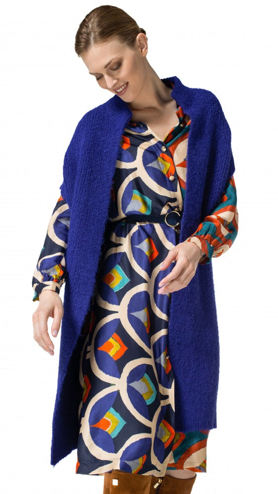 CARDIGAN LONG EN MAILLE 4244 CAROLINE BISS BLEU ELECTRIQUE