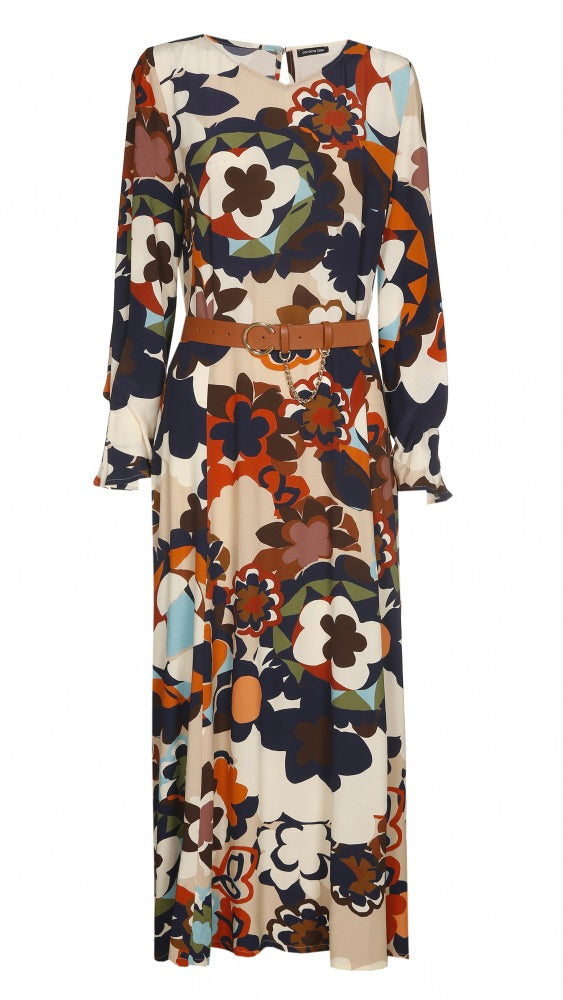 ROBE LONGUE IMPRIMEE 4166 CAROLINE BISS MARINE BEIGE