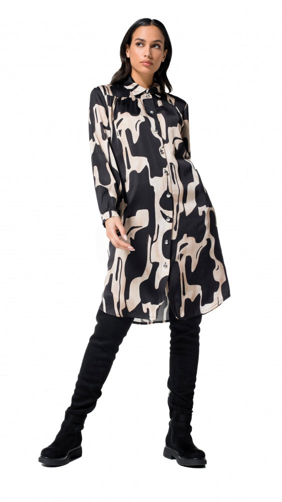ROBE FLUIDE IMPRIMEE 4152 CAROLINE BISS ECRU NOIR