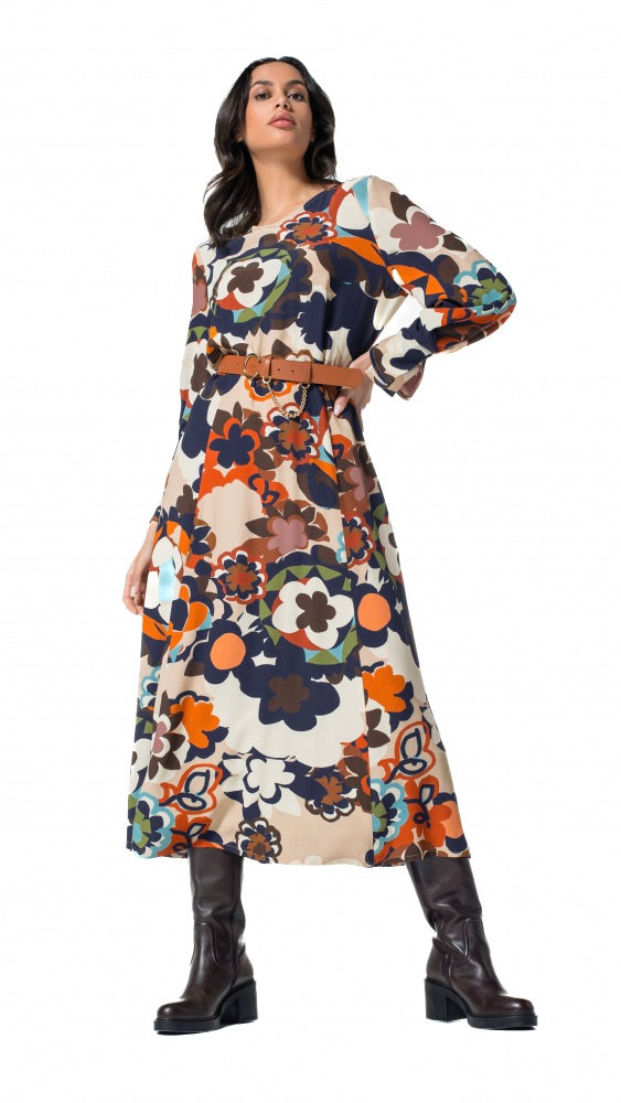 ROBE LONGUE IMPRIMEE 4166 CAROLINE BISS MARINE BEIGE