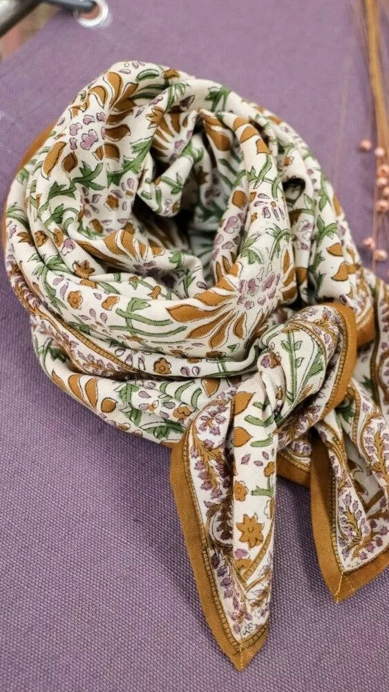 ECHARPE IMPRIMEE EN COTON PALMYRE BELLEMME CARAMEL BEURRE SALE