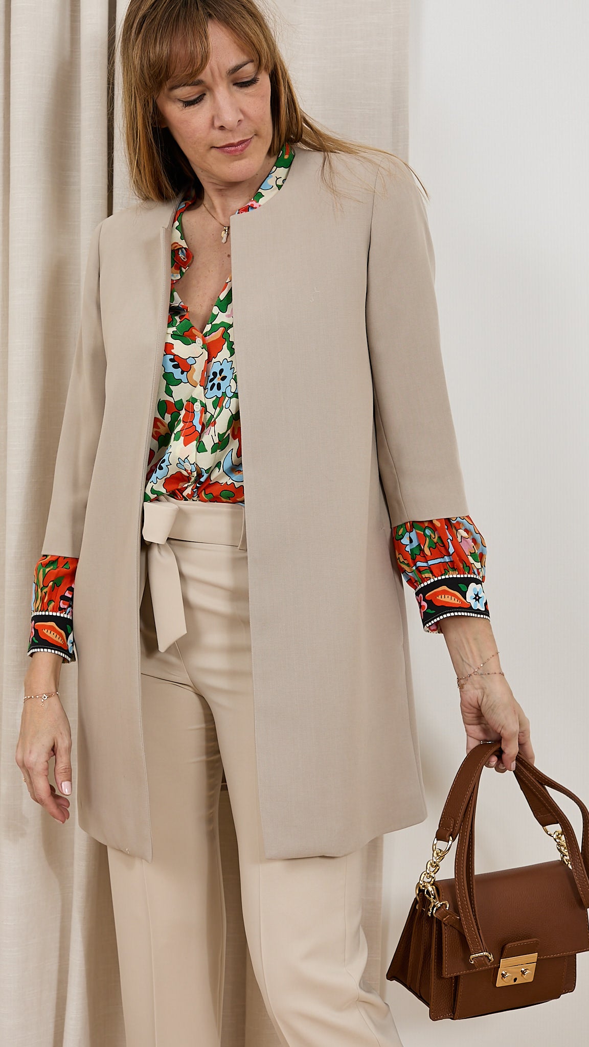 MANTEAU DROIT SANS COL EMA BLUES DIEGO BEIGE