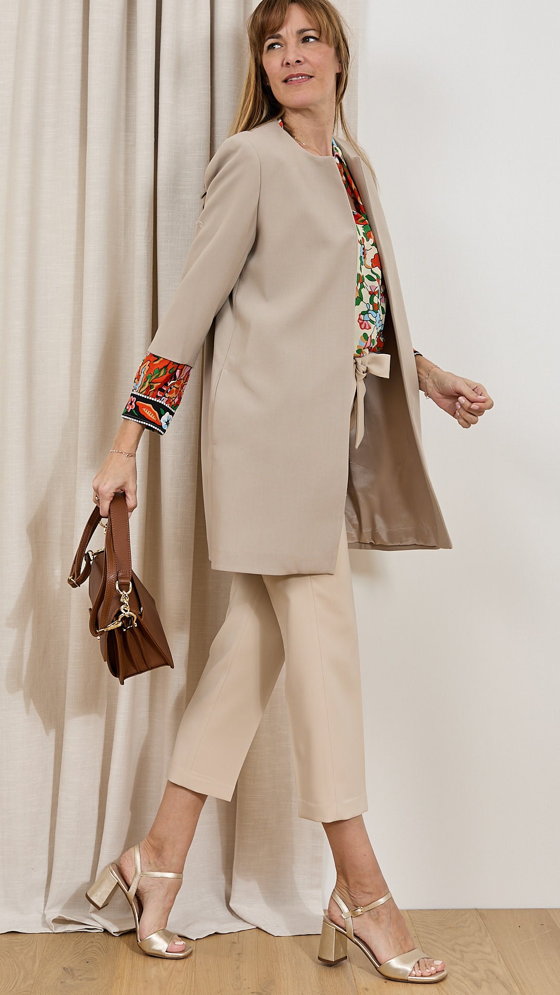 MANTEAU DROIT SANS COL EMA BLUES DIEGO BEIGE
