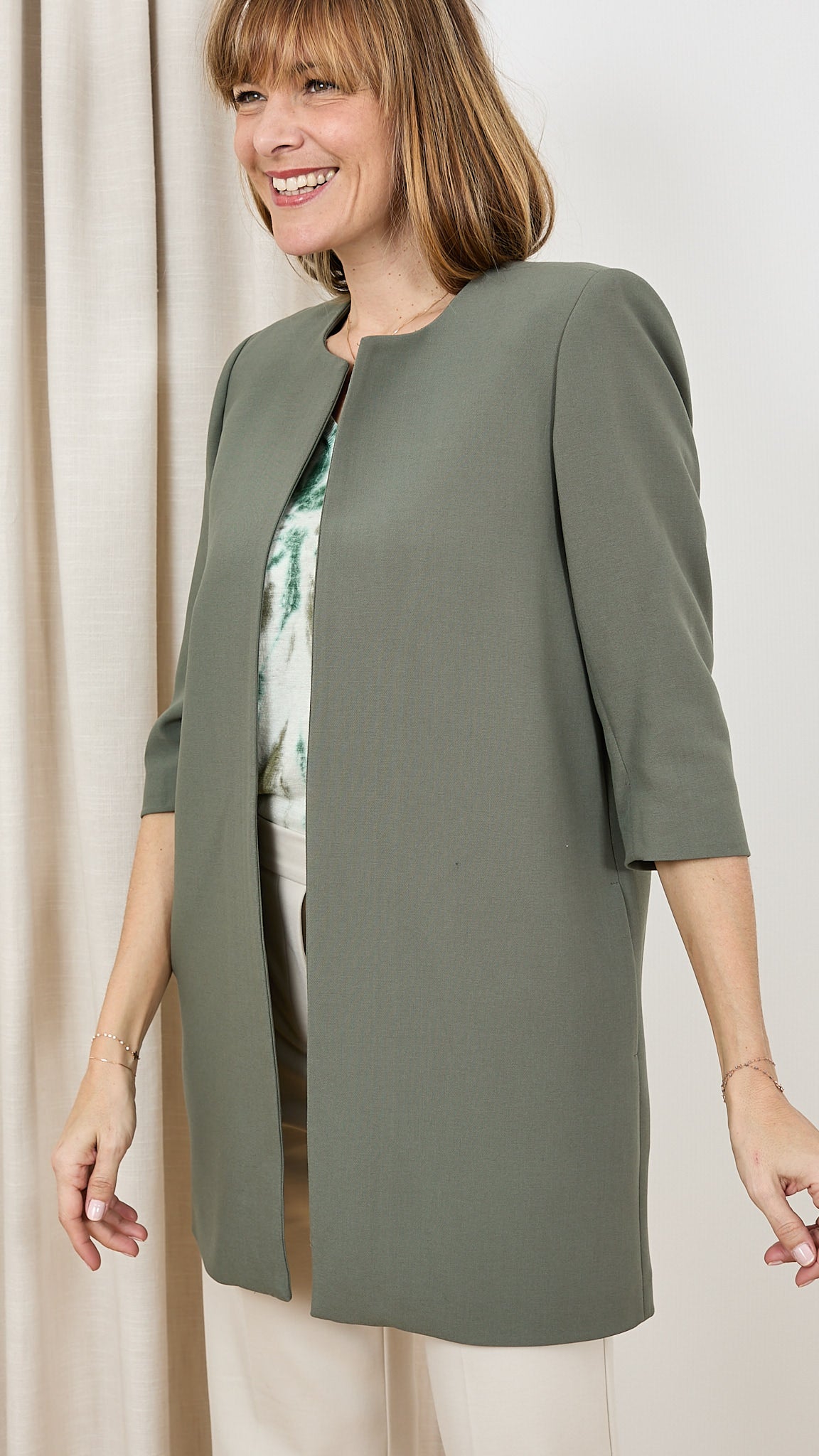 MANTEAU DROIT SANS COL EMA BLUES DIEGO KAKI