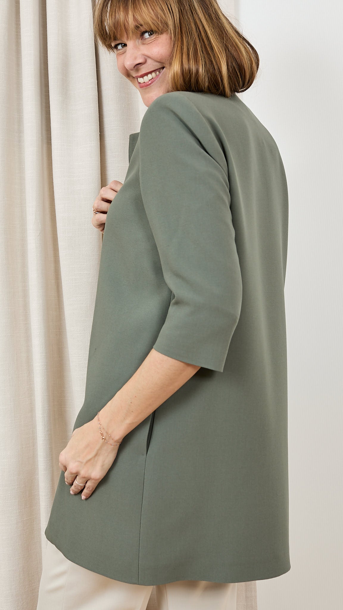 MANTEAU DROIT SANS COL EMA BLUES DIEGO KAKI