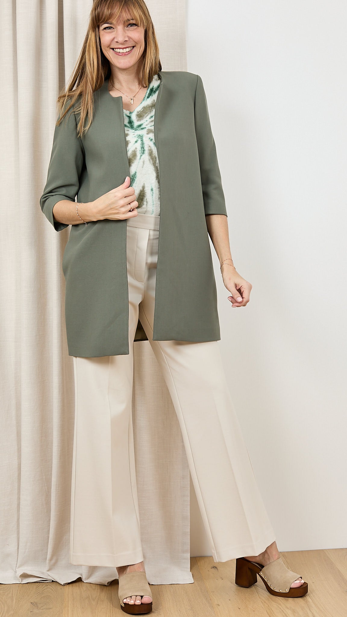 MANTEAU DROIT SANS COL EMA BLUES DIEGO KAKI