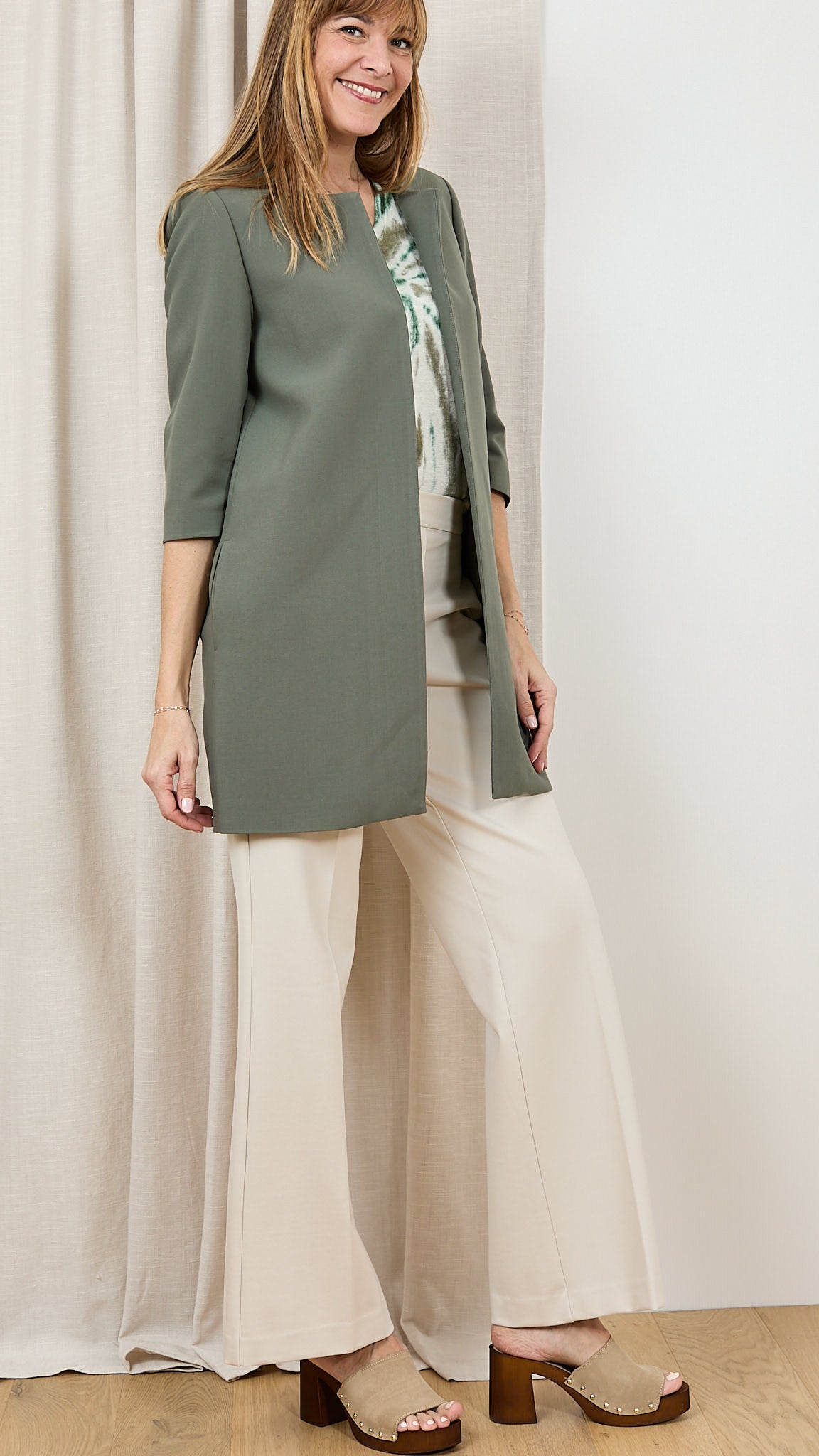 MANTEAU DROIT SANS COL EMA BLUES DIEGO KAKI