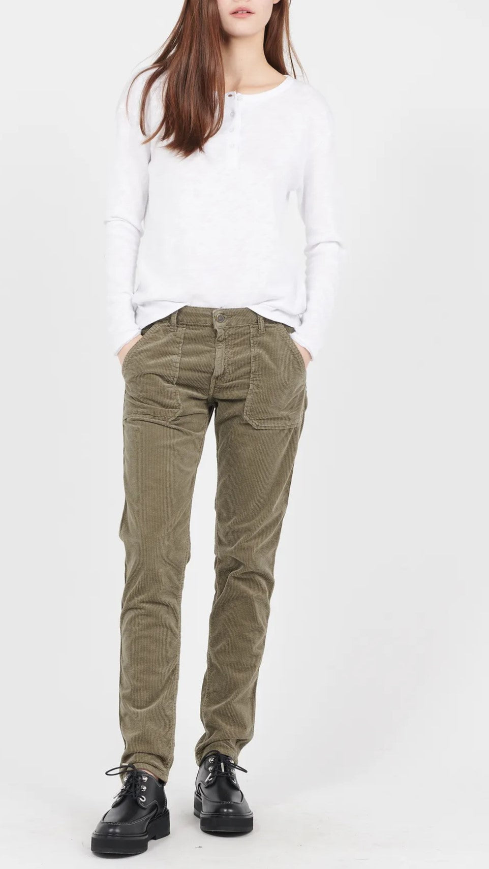 TEE SHIRT EN COTON BIO COL TUNISIEN MANCHES LONGUES FINTIONS BORDS FRANCS MODELE SONO02EG AMERICAN VINTAGE BLANC