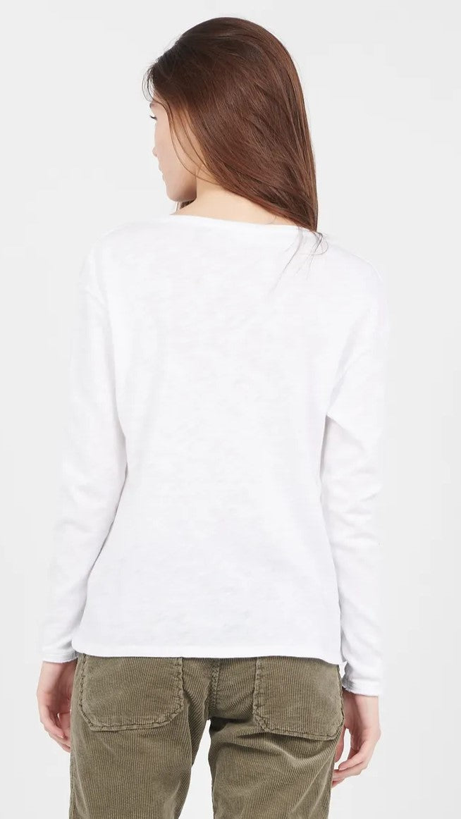 TEE SHIRT EN COTON BIO COL TUNISIEN MANCHES LONGUES FINTIONS BORDS FRANCS MODELE SONO02EG AMERICAN VINTAGE BLANC