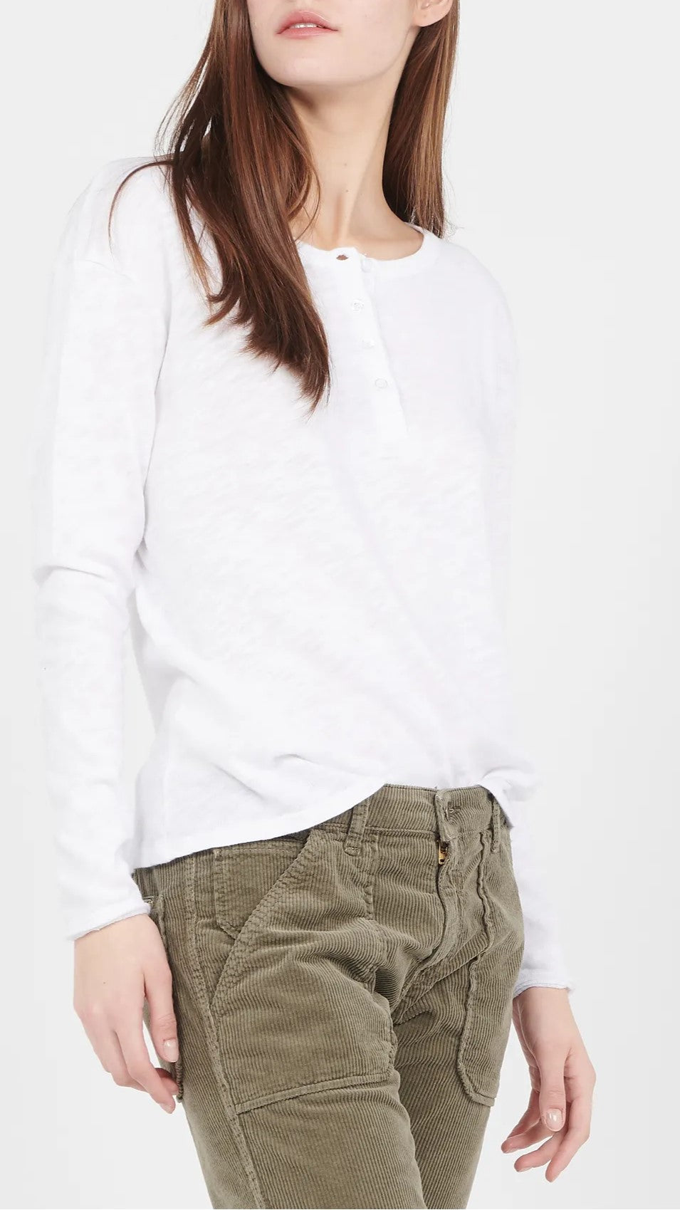 TEE SHIRT EN COTON BIO COL TUNISIEN MANCHES LONGUES FINTIONS BORDS FRANCS MODELE SONO02EG AMERICAN VINTAGE BLANC