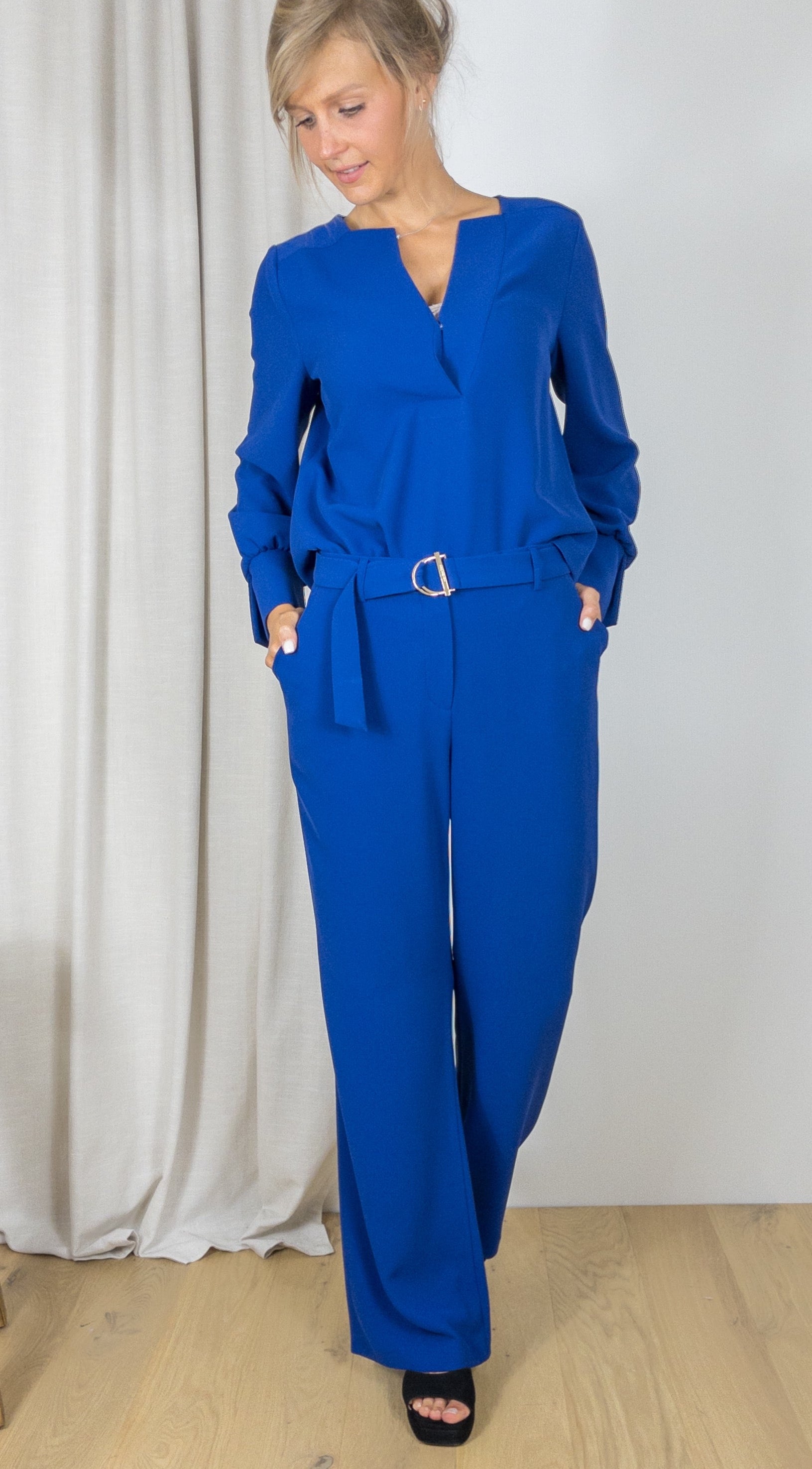 PANTALON FLUIDE TAILLE HAUTE AMPLE CAROLINE BISS 4550 BLEU ELECTRIQUE 