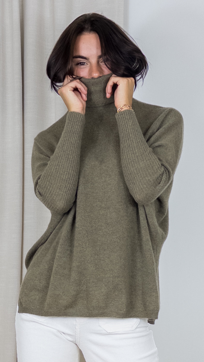 PULL COL ROULE EN CACHEMIRE NOT SHY MARGARETH TEA KAKI