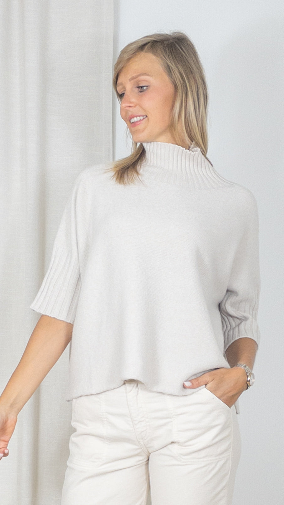 PULL COL CHEMINEE MANCHES 3/4 ALEXANDRE LAURENT B8646 BEIGE
