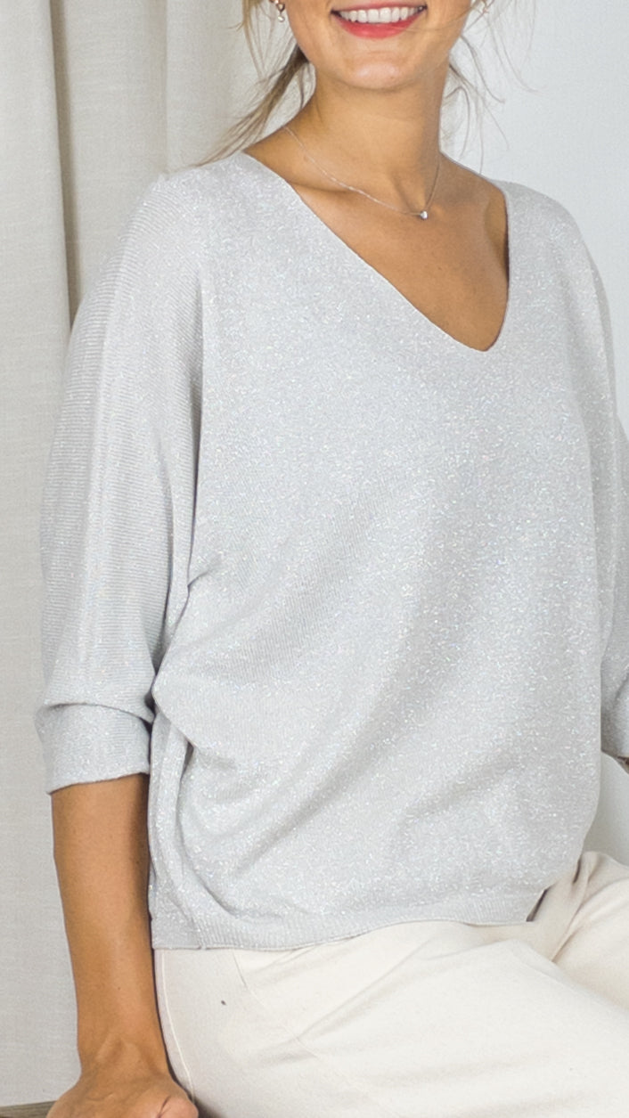 PULL V A PAILLETTE ANDROMEDE 29160 GRIS CLAIR