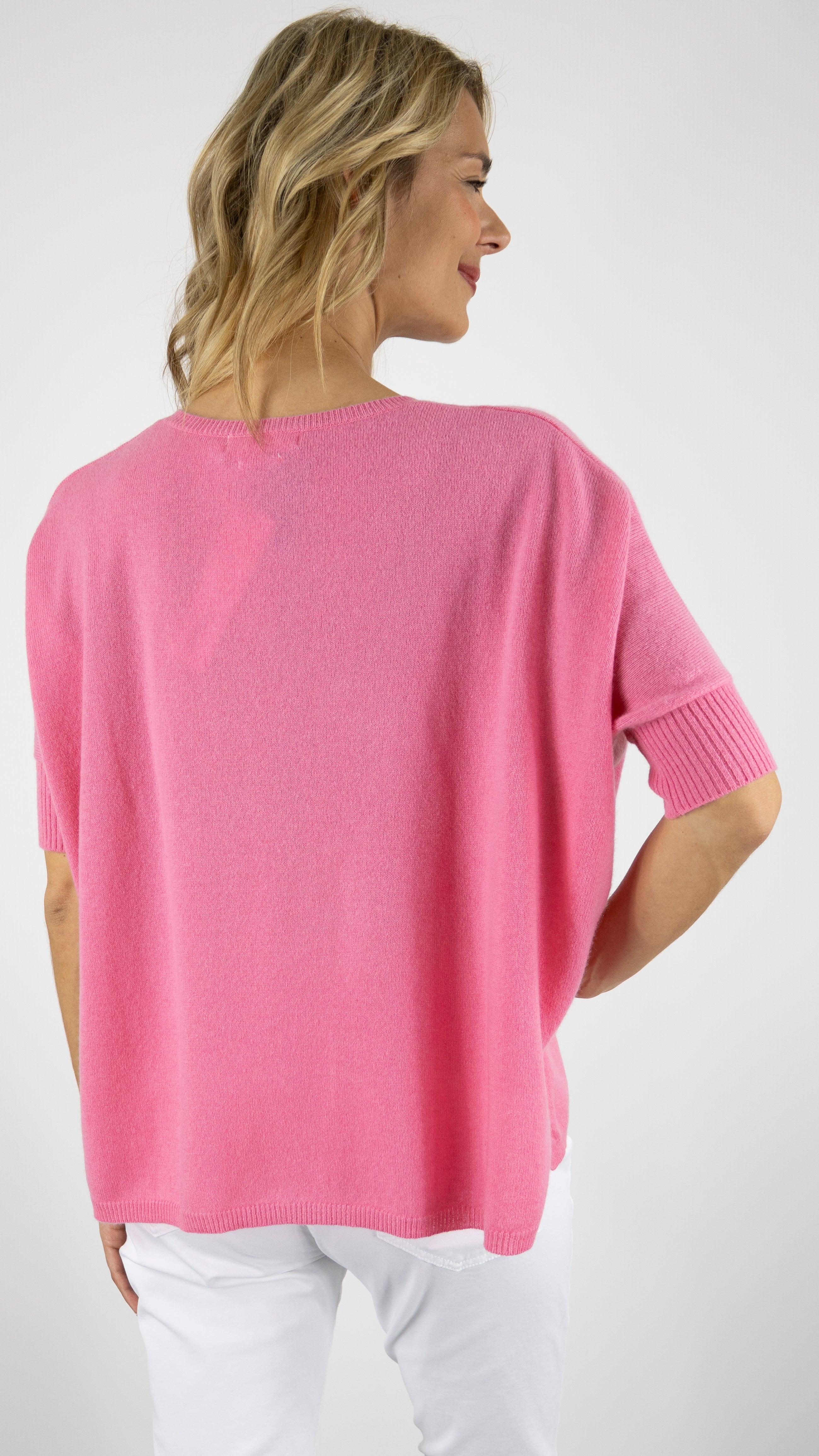 PULL V MANCHES COURTES EN CACHEMIRE NOT SHY AIMEE ROSE#color_PINK PARADISE/ROSE