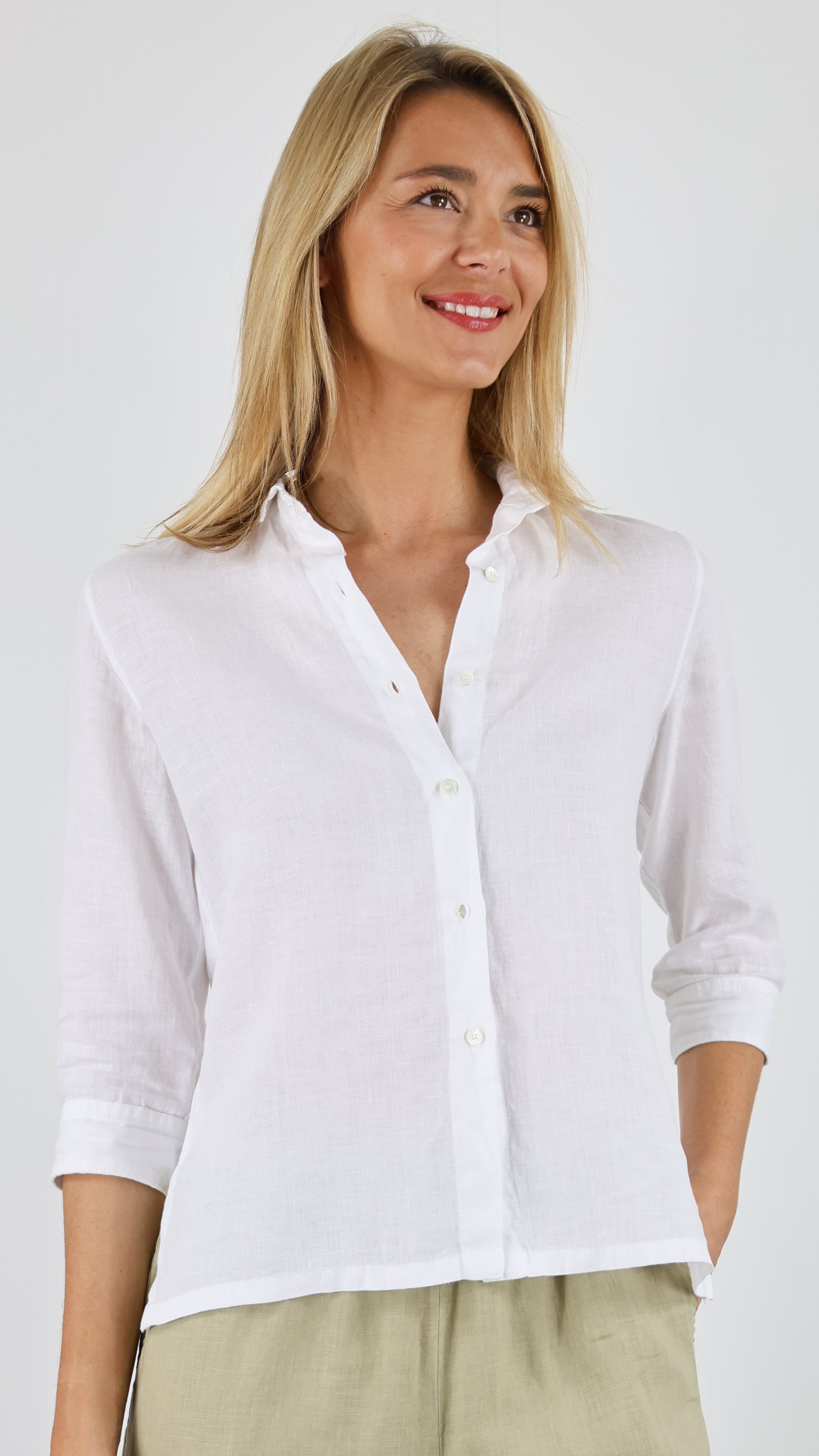 CHEMISE EN LIN MANCHES 3/4 ROSSO 35 N1660B#color_701/BLANC
