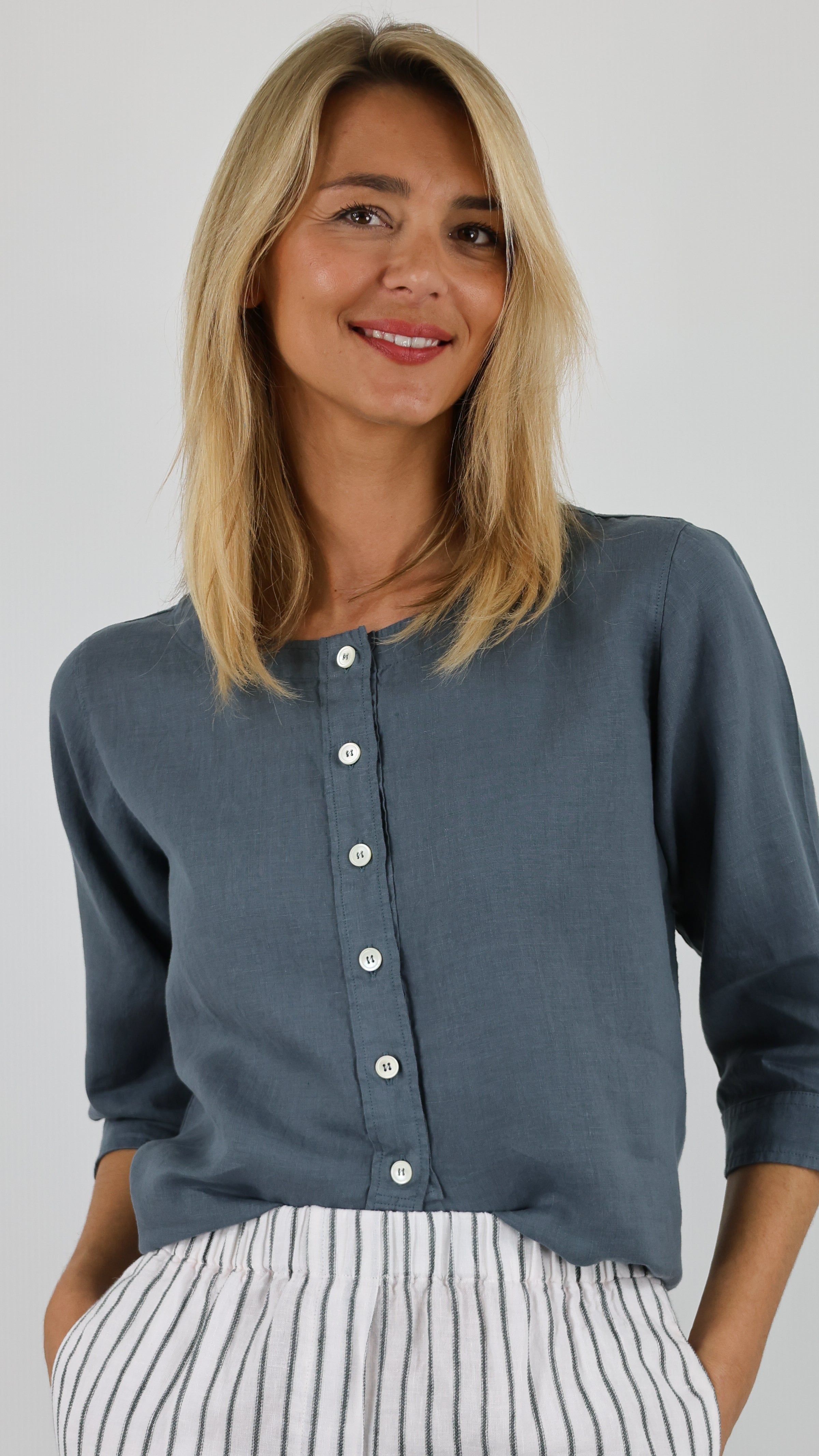 BLOUSE EN LIN N1654B ROSSO35 GRIS ANTHRACITE 