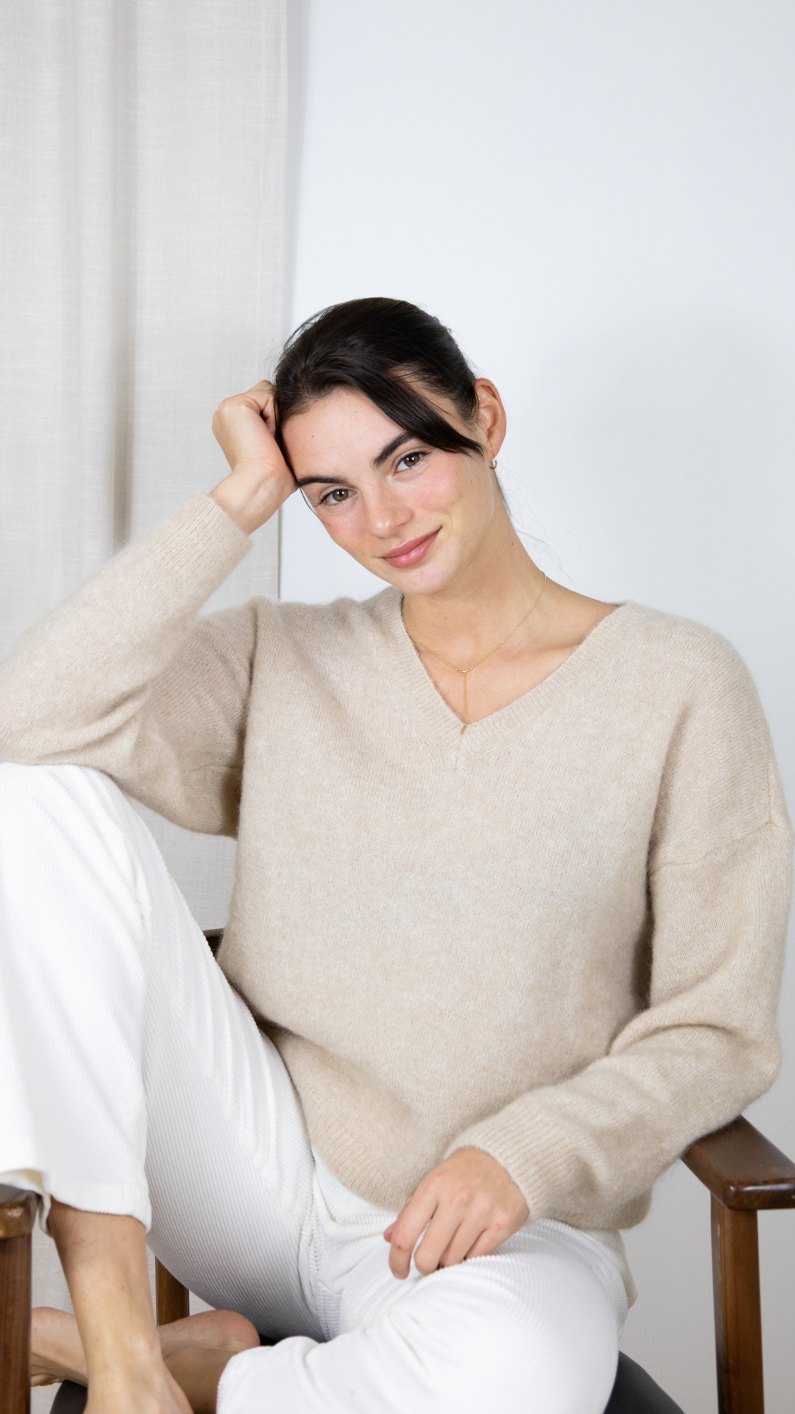 PULL V MAILLE MOUSSEUSE MIKA ELLES 20101 BEIGE
