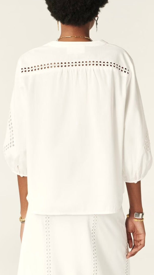 BLOUSE EN BRODERIES ANGLAISES BASH LIRKIN BLANC