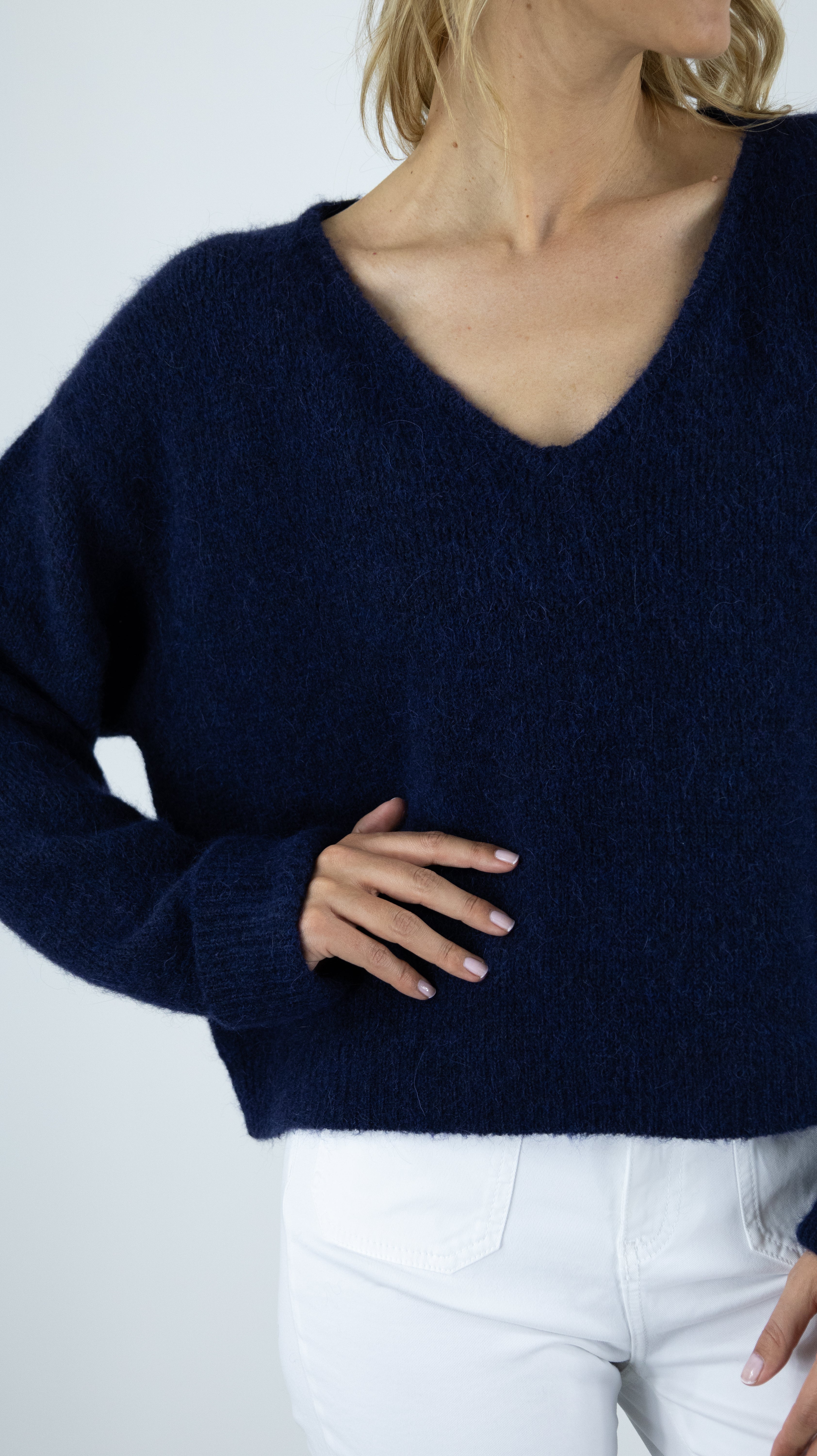 PULL EN ALPAGA AMPLE COL ROND EAST AMERICAN VINTAGE NAVY CHINE #color_NAVY CHINE
